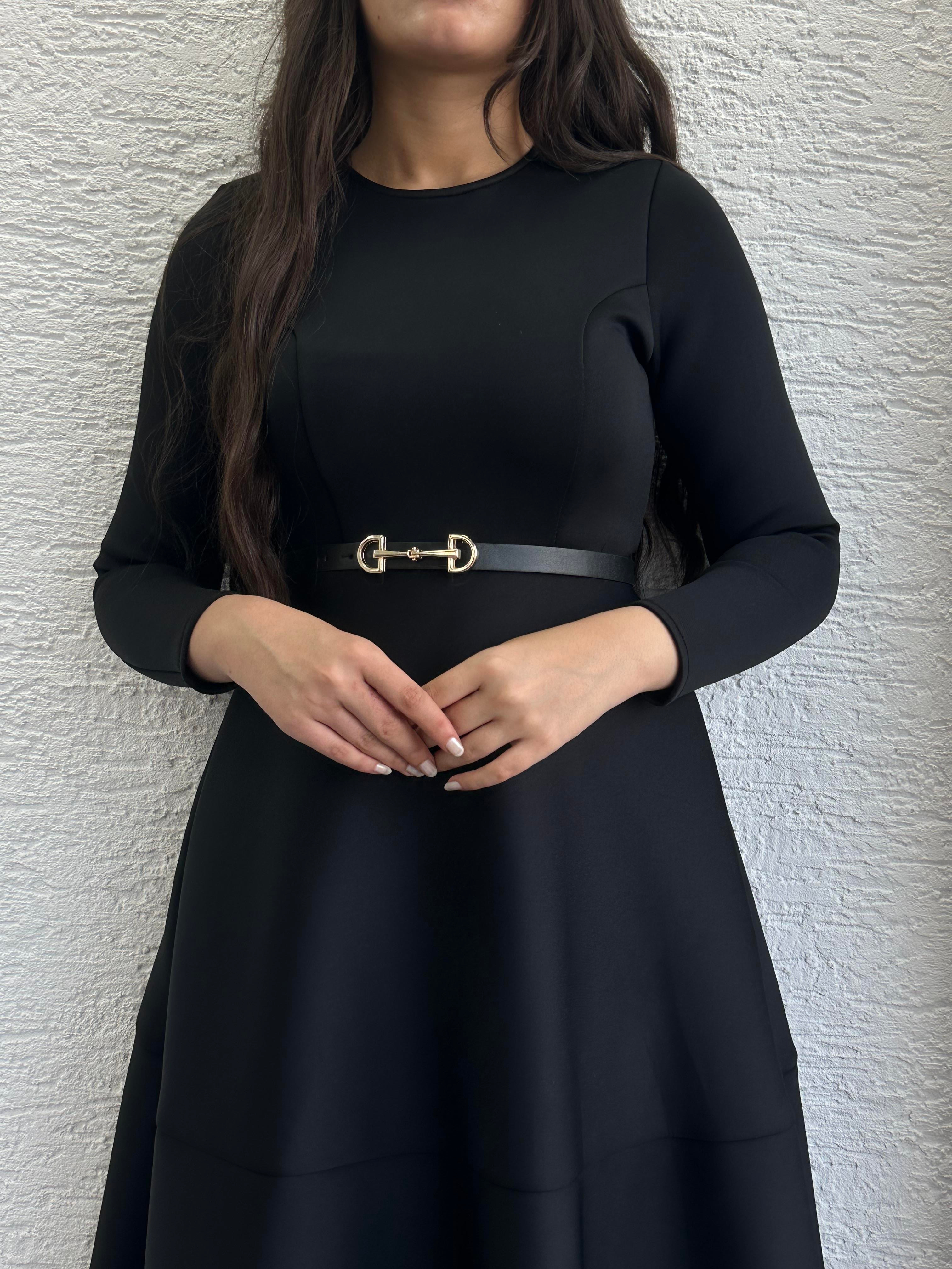Siyah Kemerli Lisa Elbise
