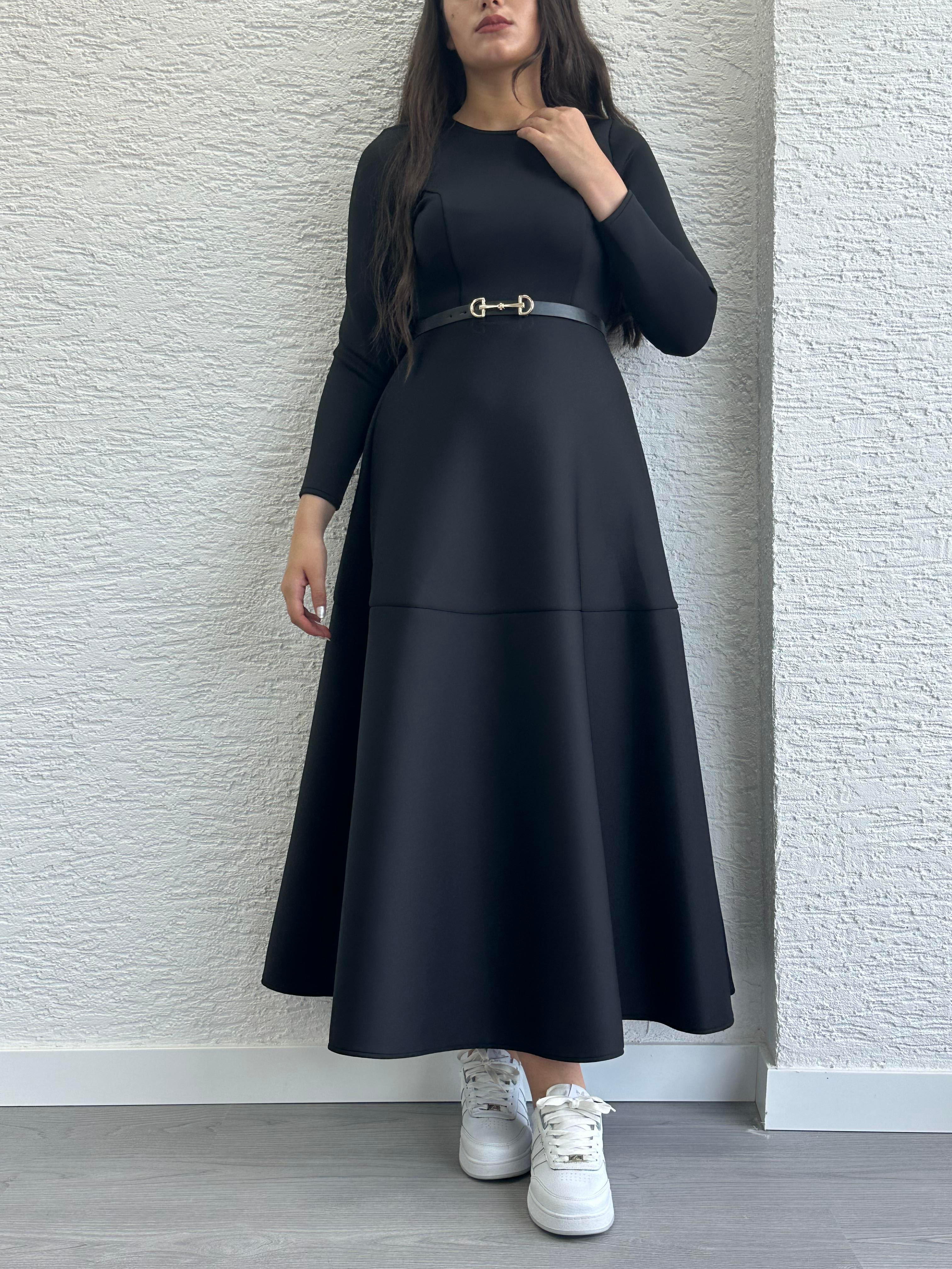 Siyah Kemerli Lisa Elbise