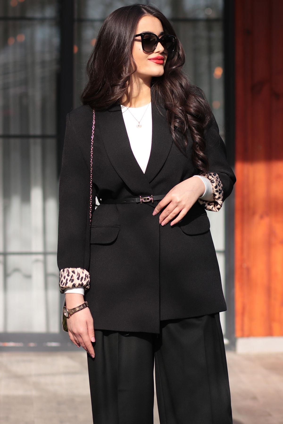 Siyah Kruvaze Yaka Blazer Kadın Ceket