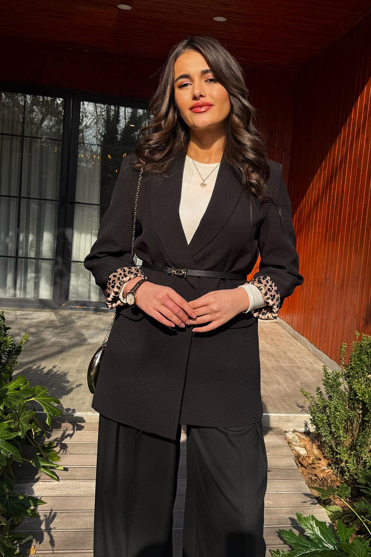 Siyah Kruvaze Yaka Blazer Kadın Ceket
