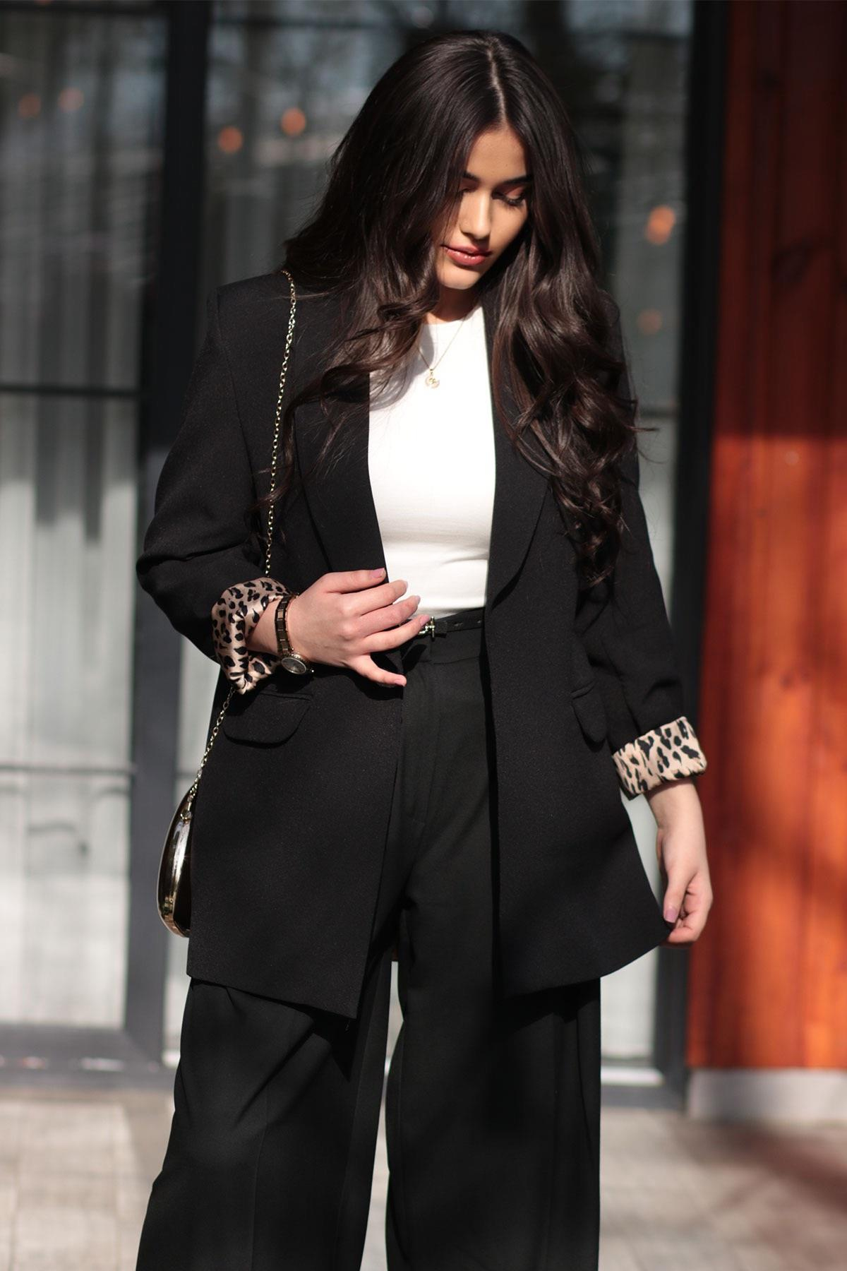 Siyah Kruvaze Yaka Blazer Kadın Ceket