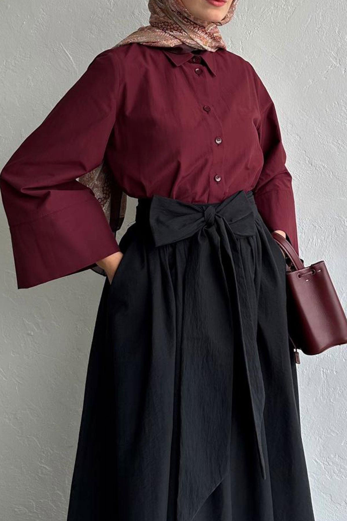 Siyah Linda Kuşaklı Maxi Etek
