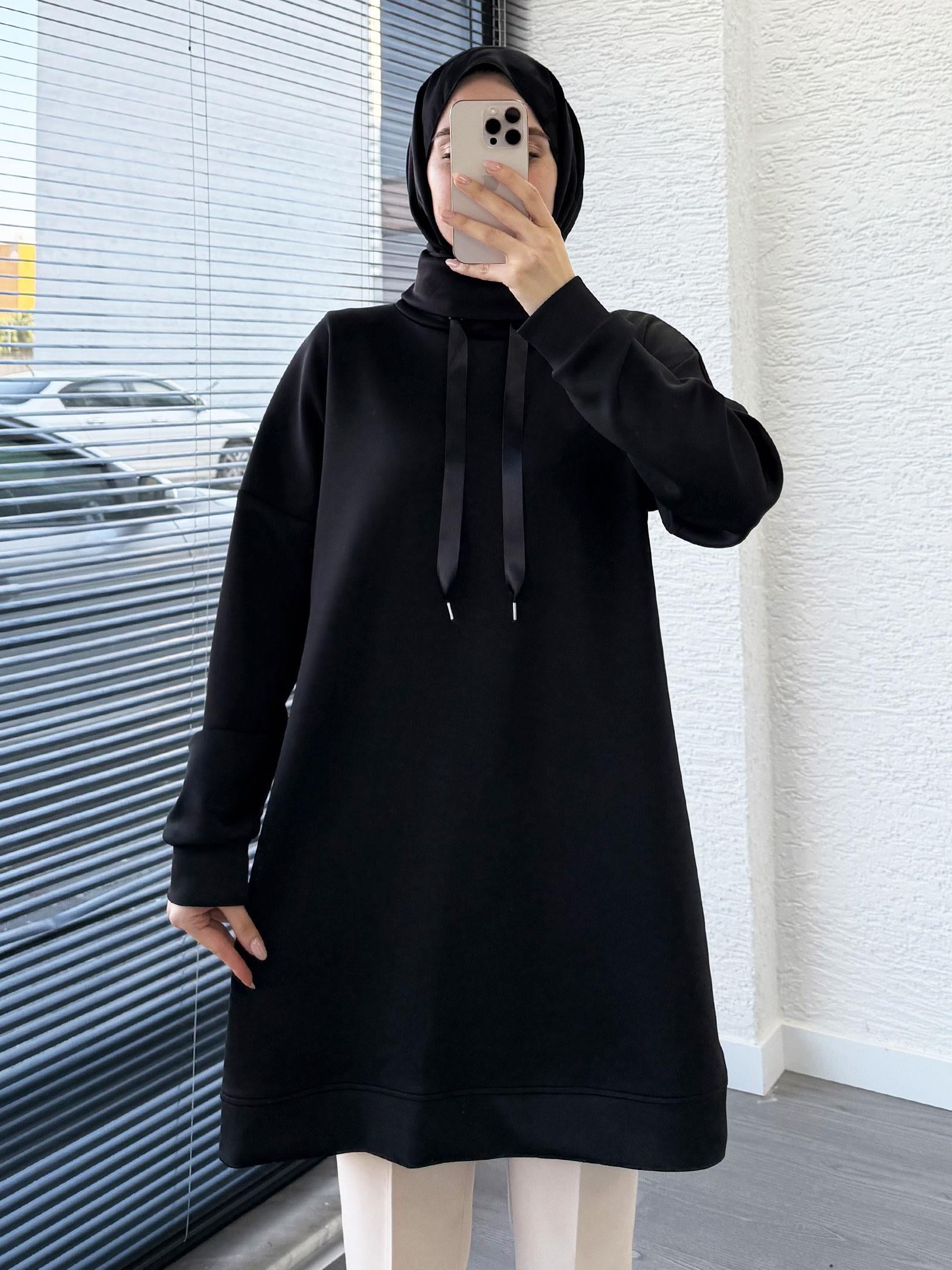 Siyah Scuba Kumaş Tunik