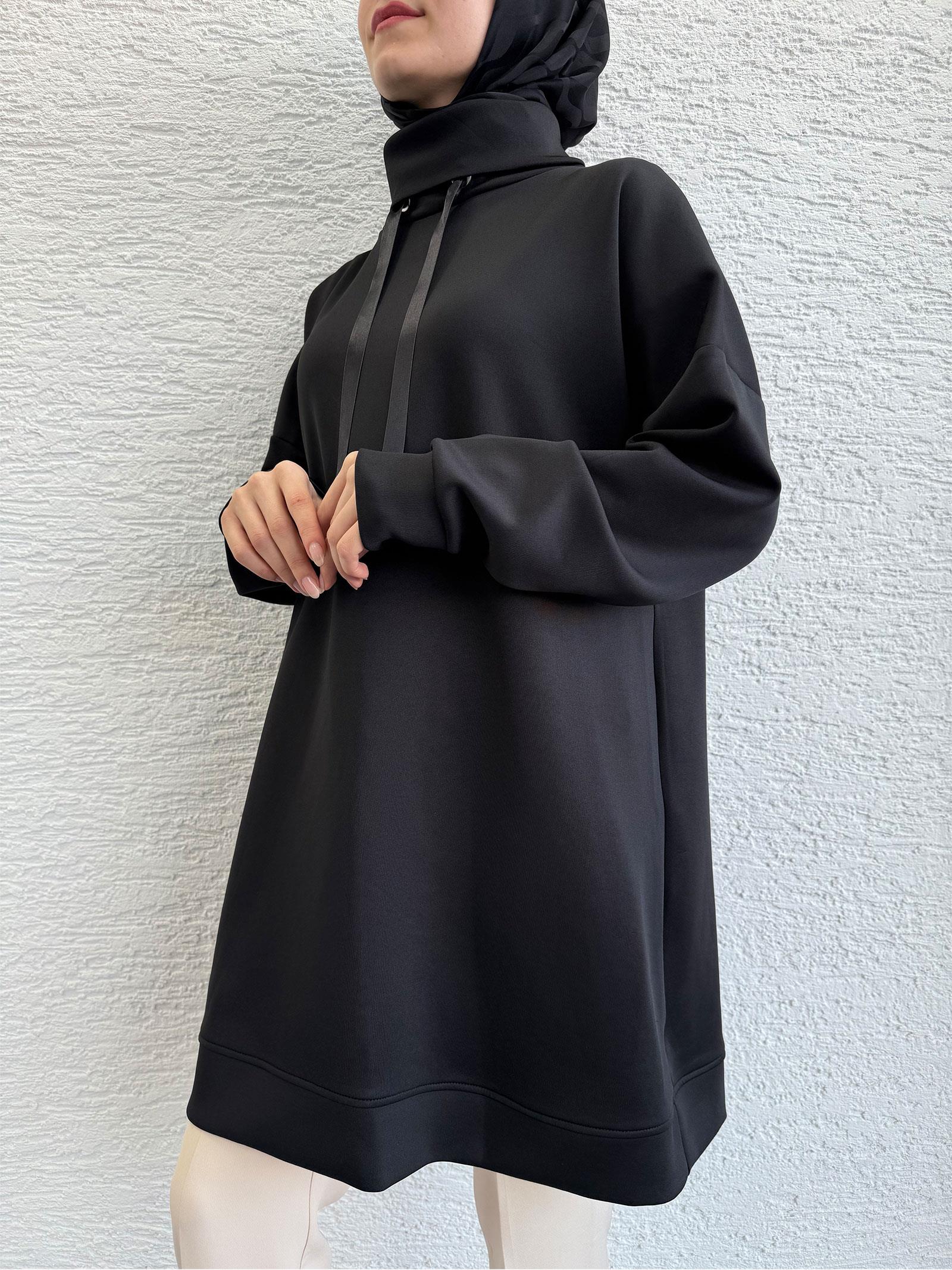 Siyah Scuba Kumaş Tunik
