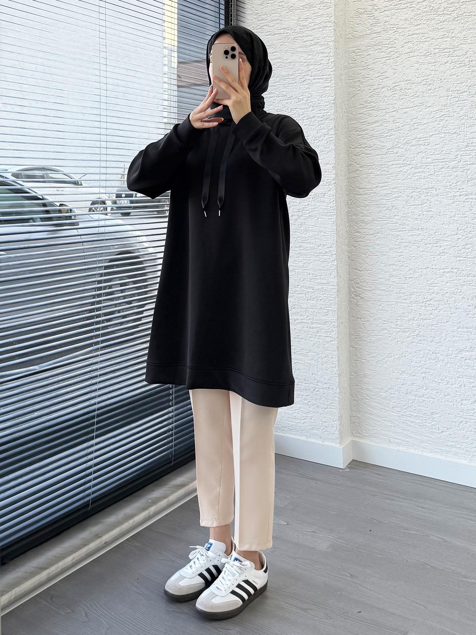Siyah Scuba Kumaş Tunik