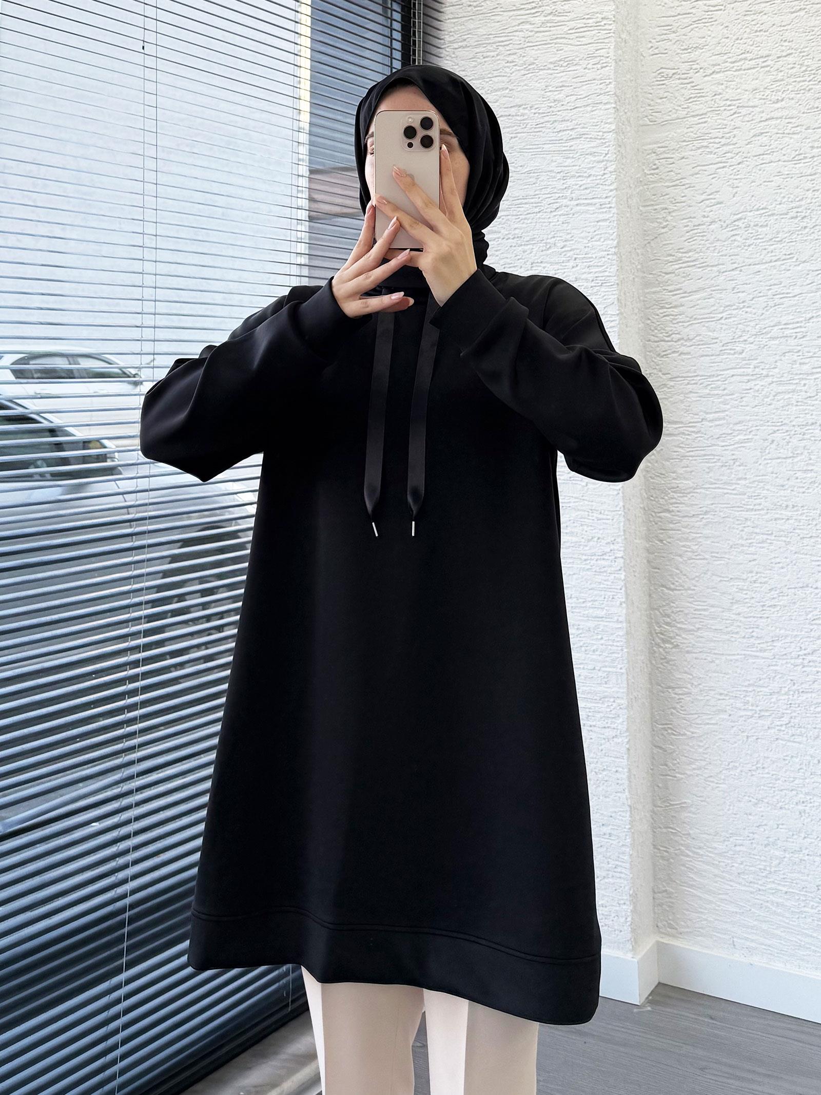 Siyah Scuba Kumaş Tunik
