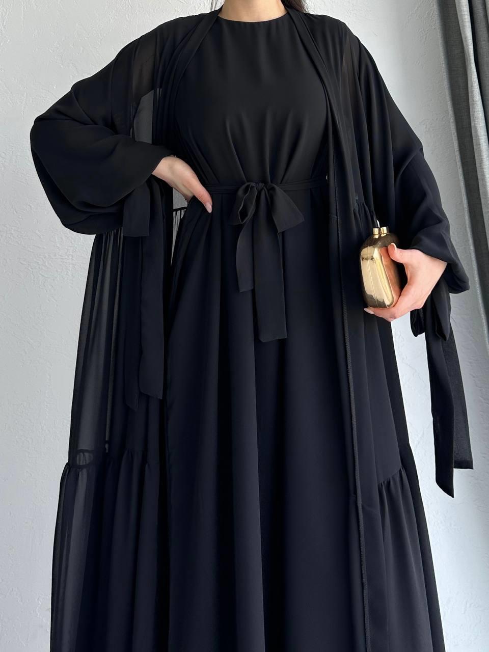 Siyah Selin Abaya Takım 