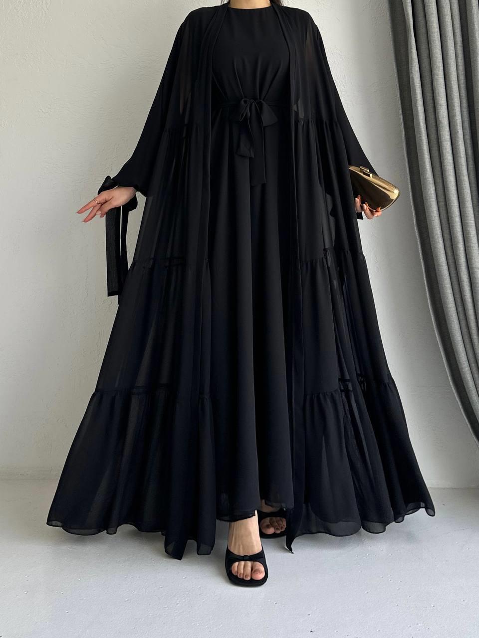 Siyah Selin Abaya Takım 