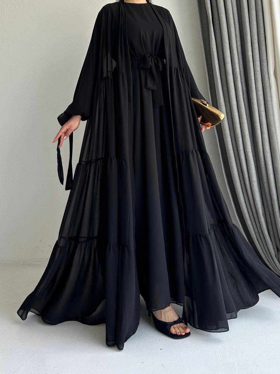 Siyah Selin Abaya Takım 