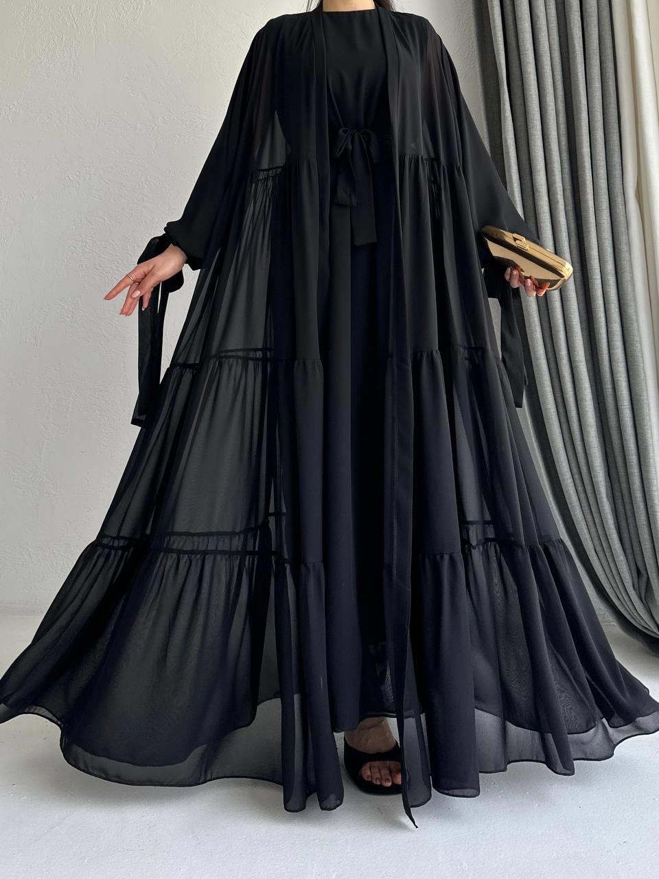 Siyah Selin Abaya Takım 