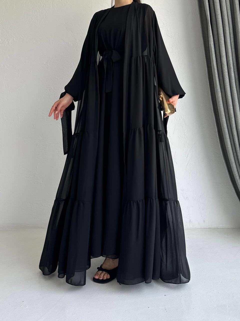 Siyah Selin Abaya Takım 