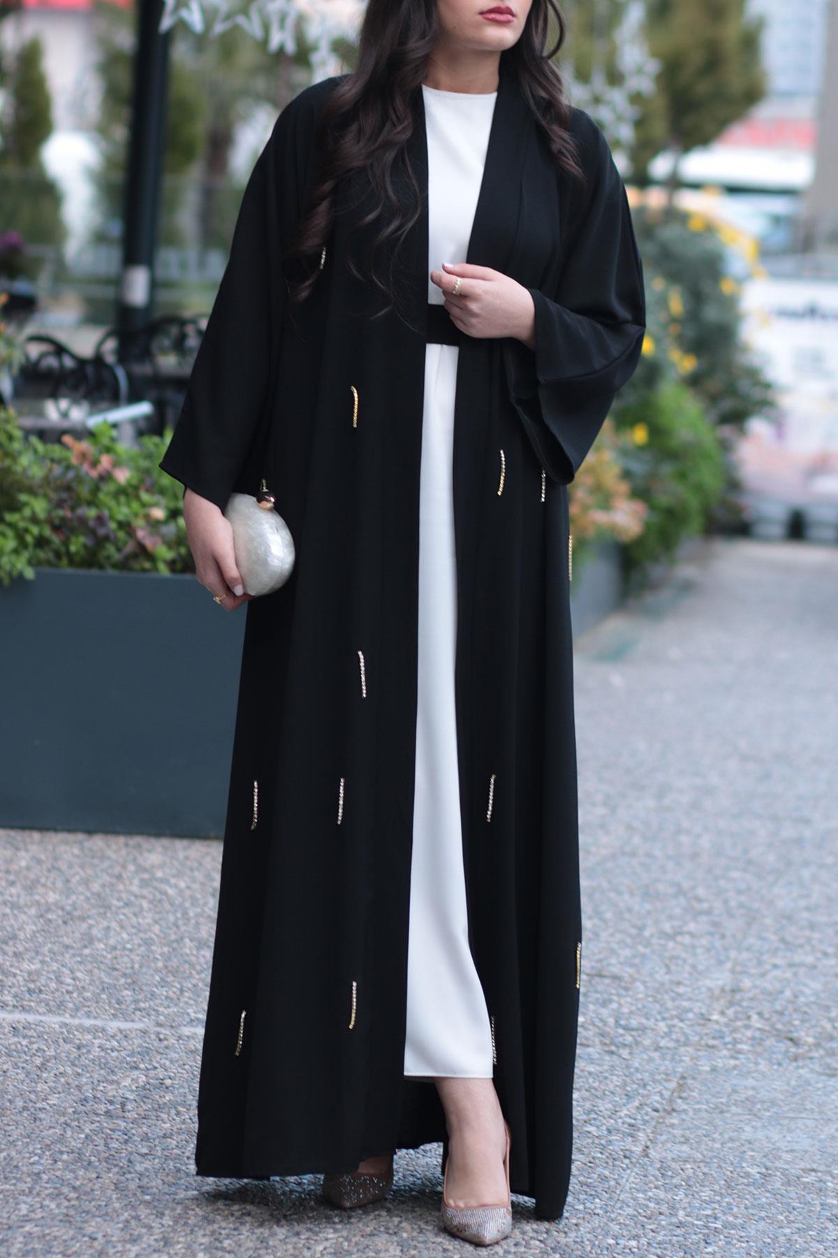 Siyah Taşlı Abaya 