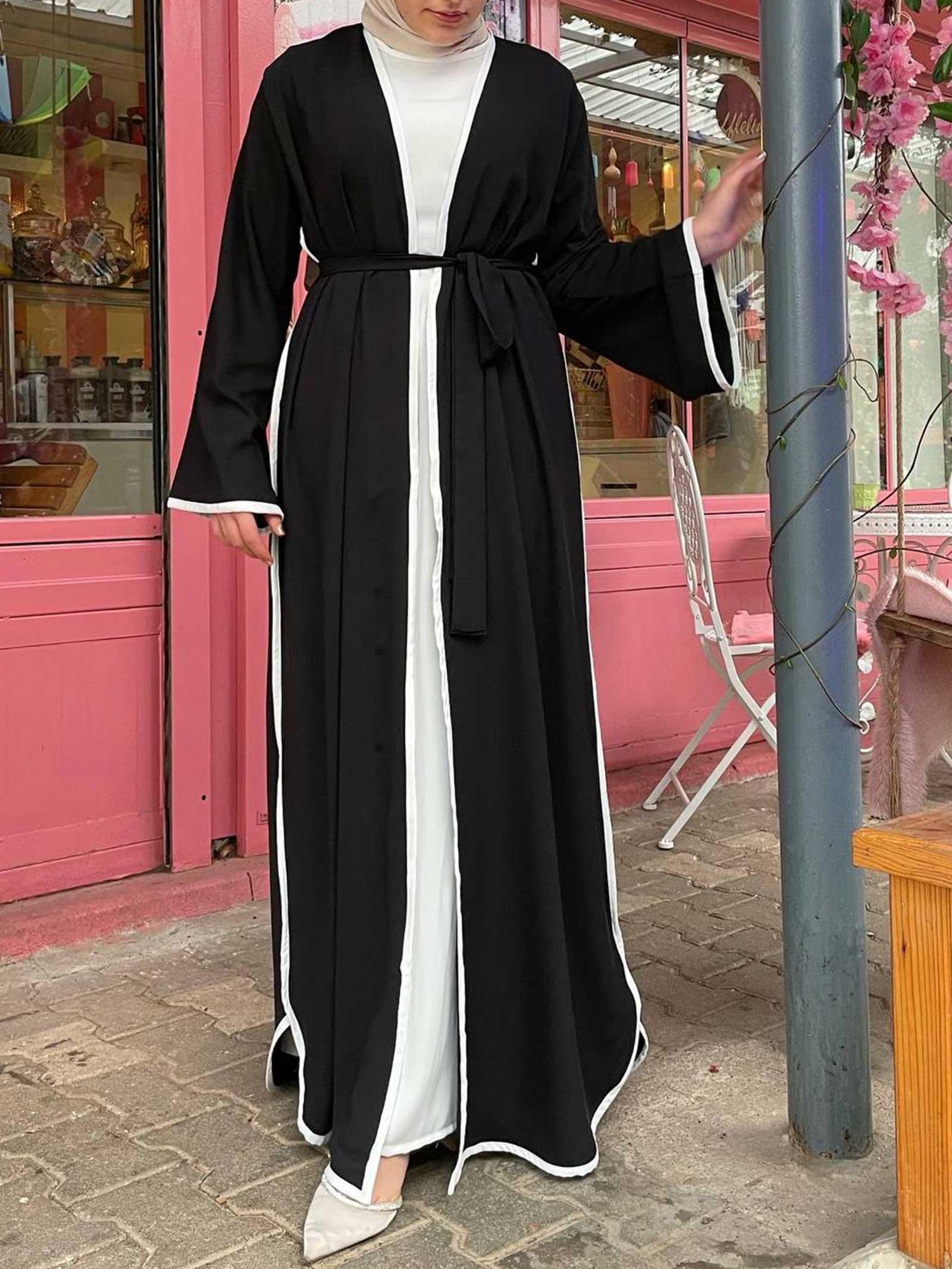 Siyah Yanları Biyeli Abaya Takım