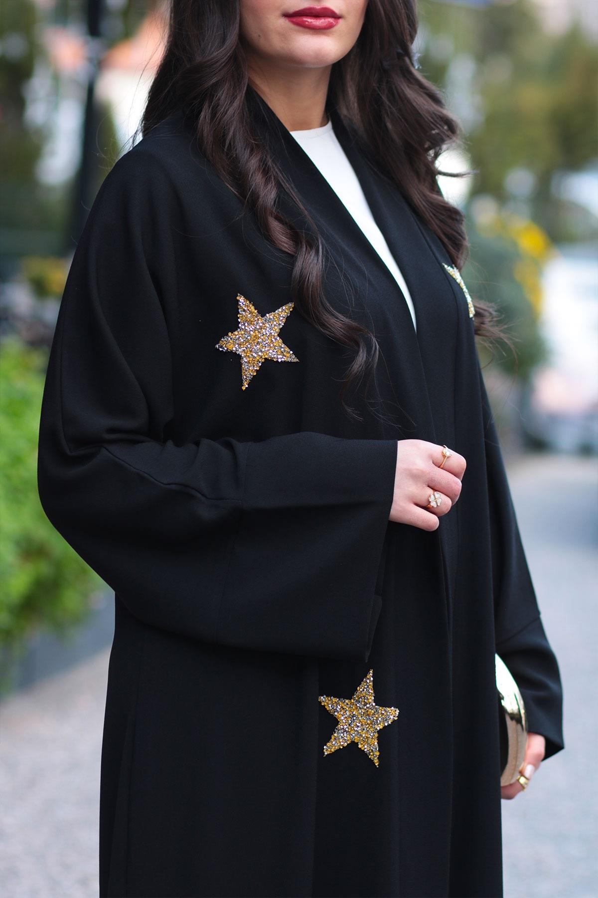 Siyah Yıldız Detaylı Abaya 