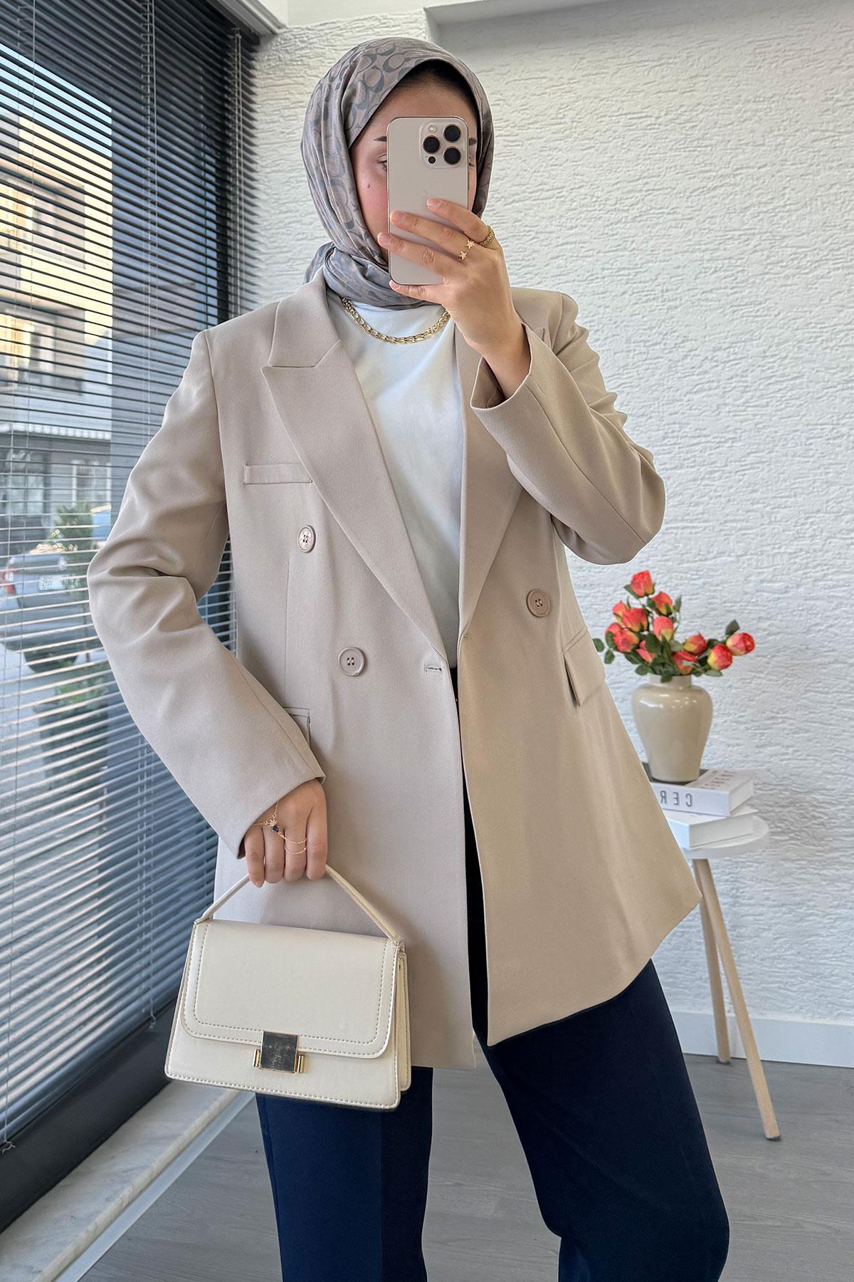 Slim Fit Kadın Blazer Ceket – Bej