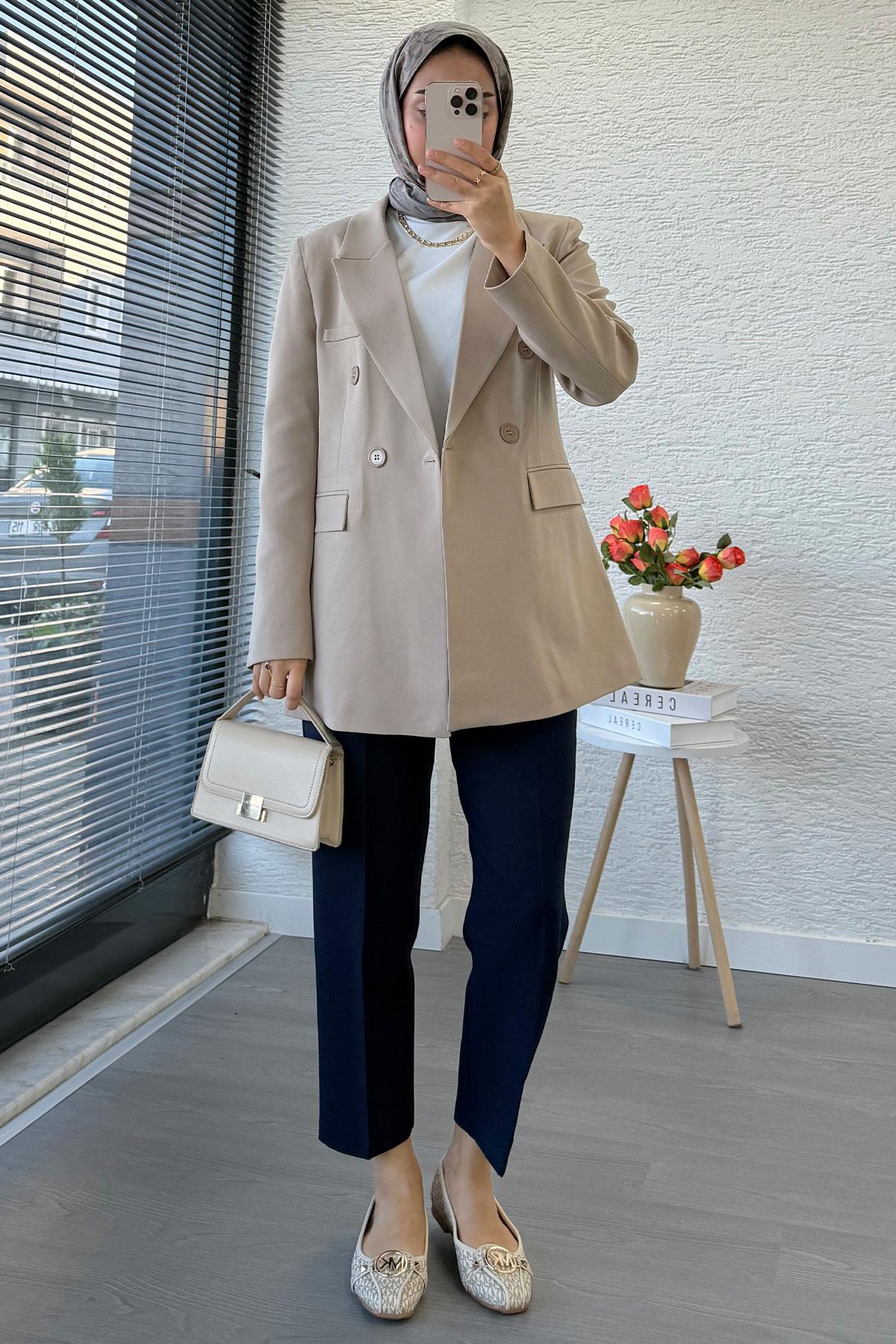 Slim Fit Kadın Blazer Ceket – Bej