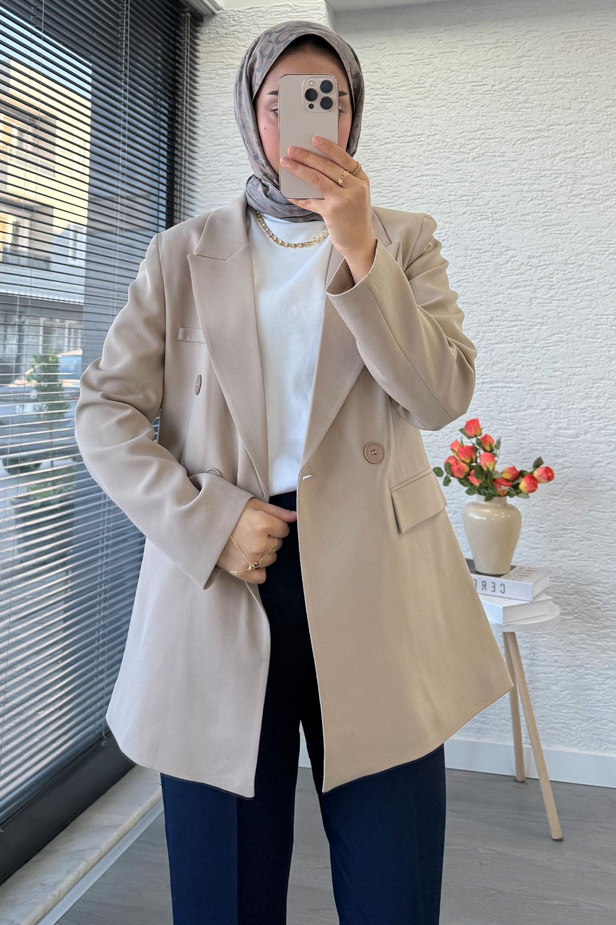 Slim Fit Kadın Blazer Ceket – Bej