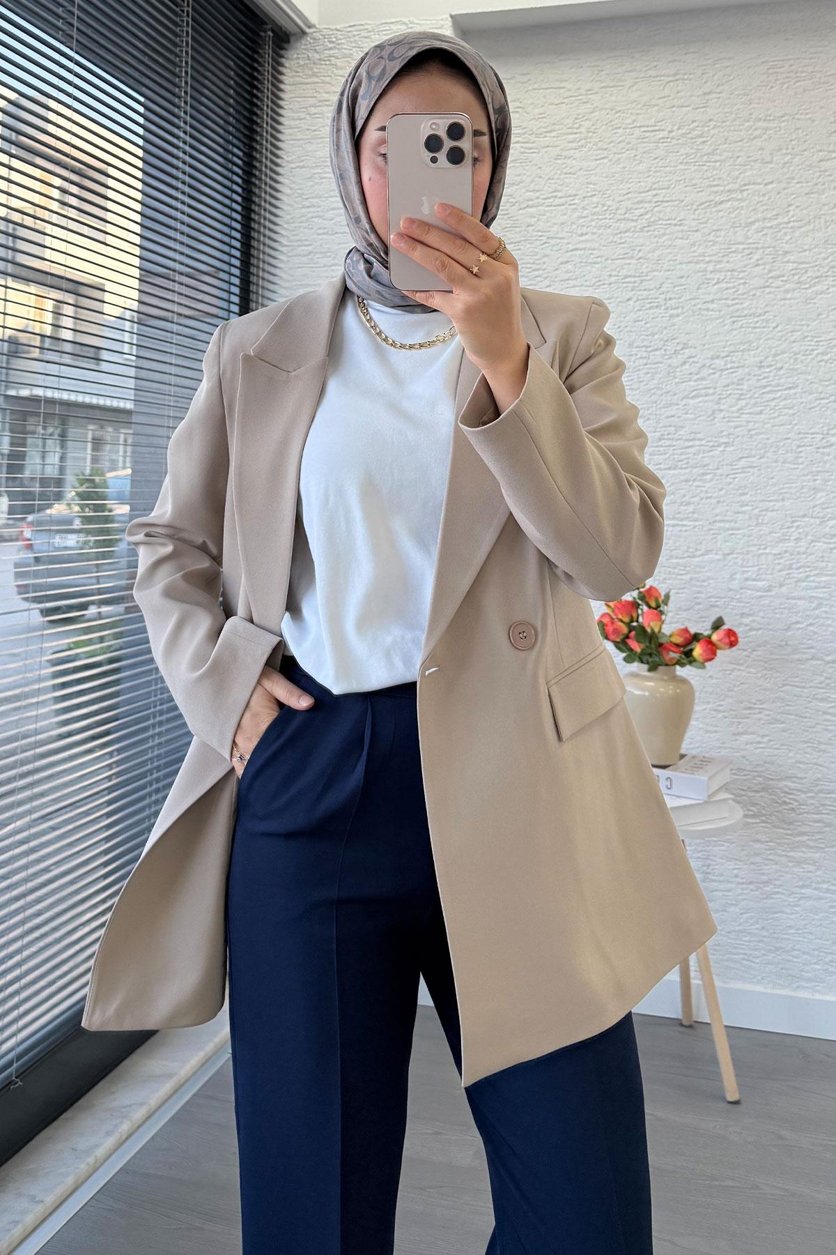 Slim Fit Kadın Blazer Ceket – Bej