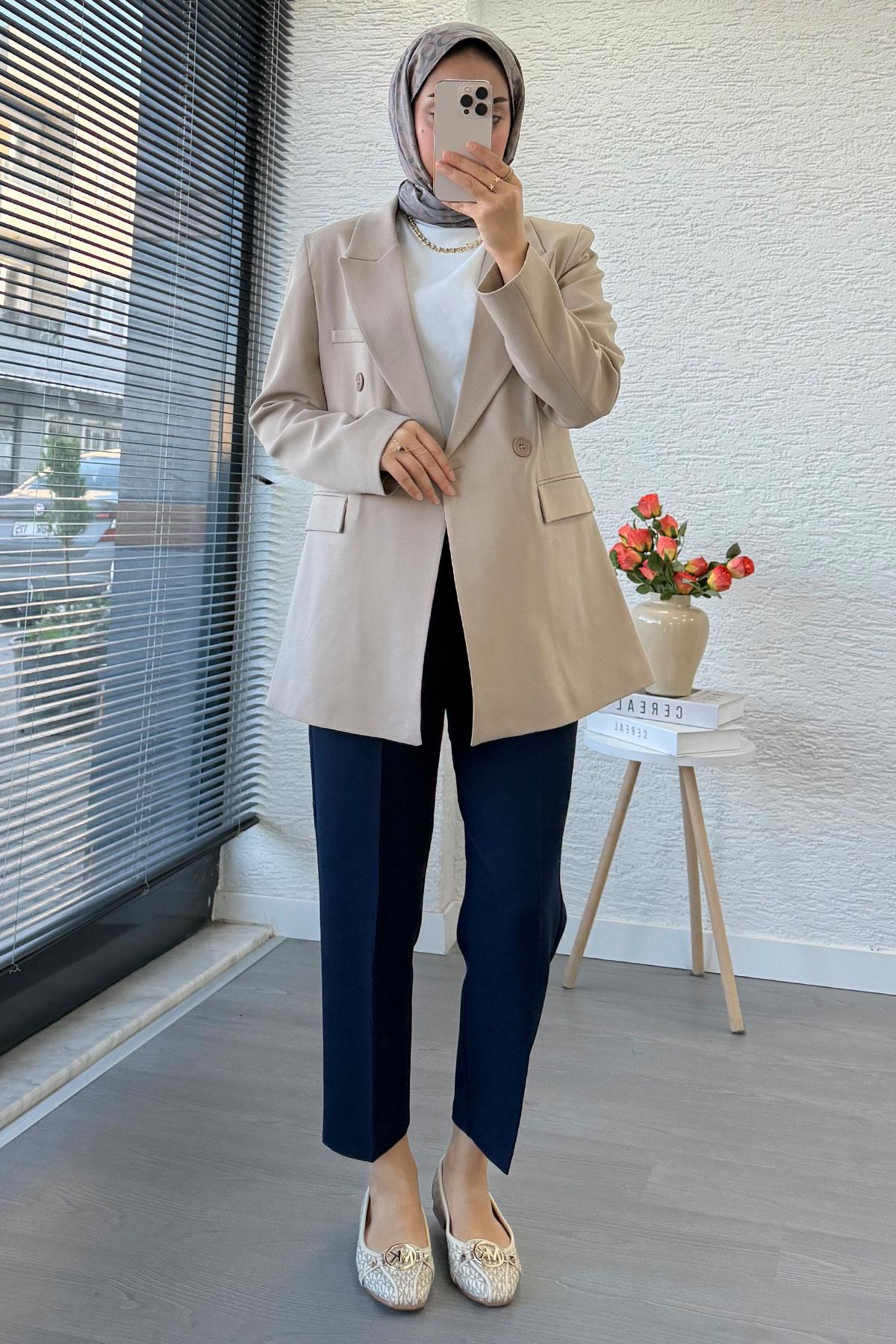 Slim Fit Kadın Blazer Ceket – Bej