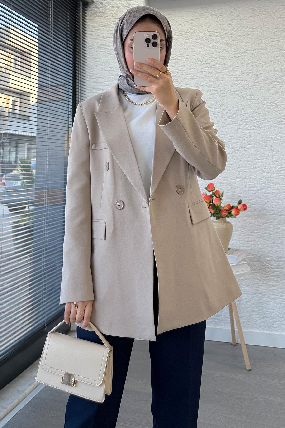 Slim Fit Kadın Blazer Ceket – Bej