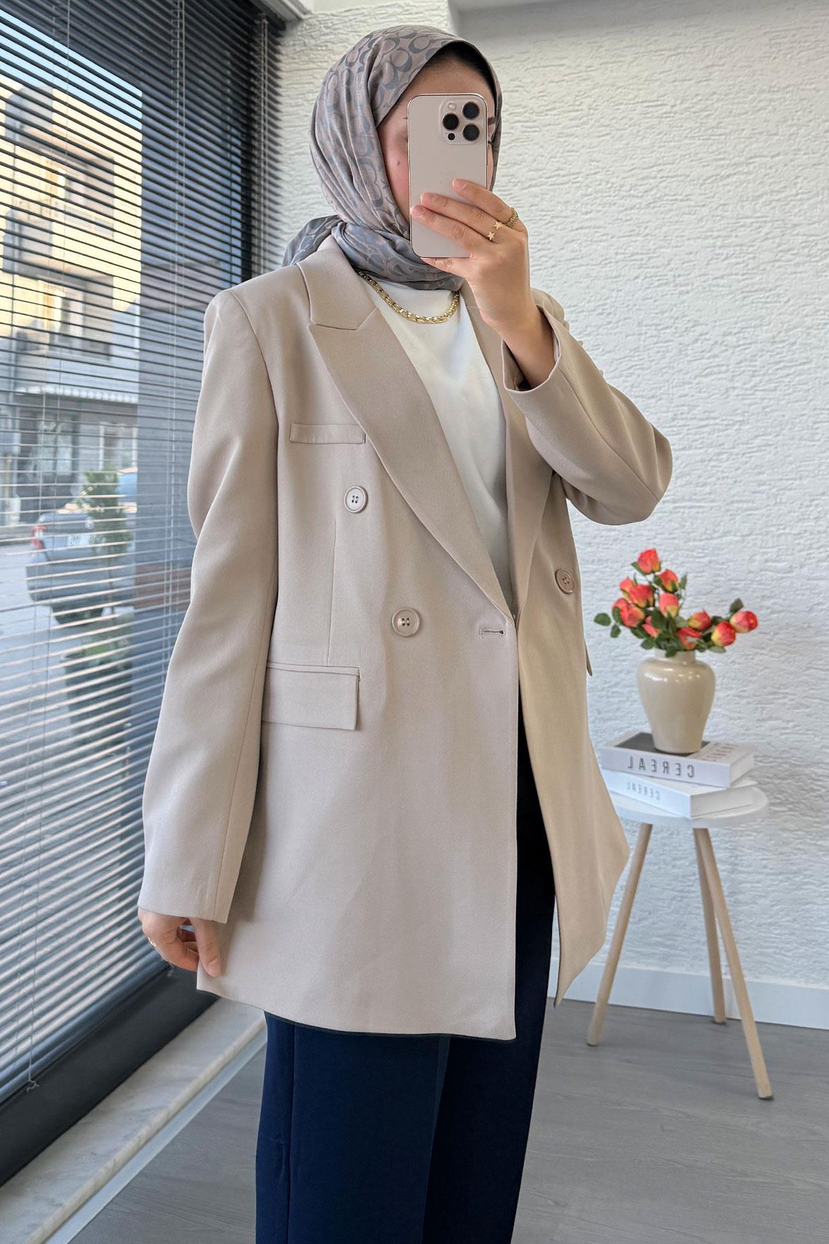 Slim Fit Kadın Blazer Ceket – Bej