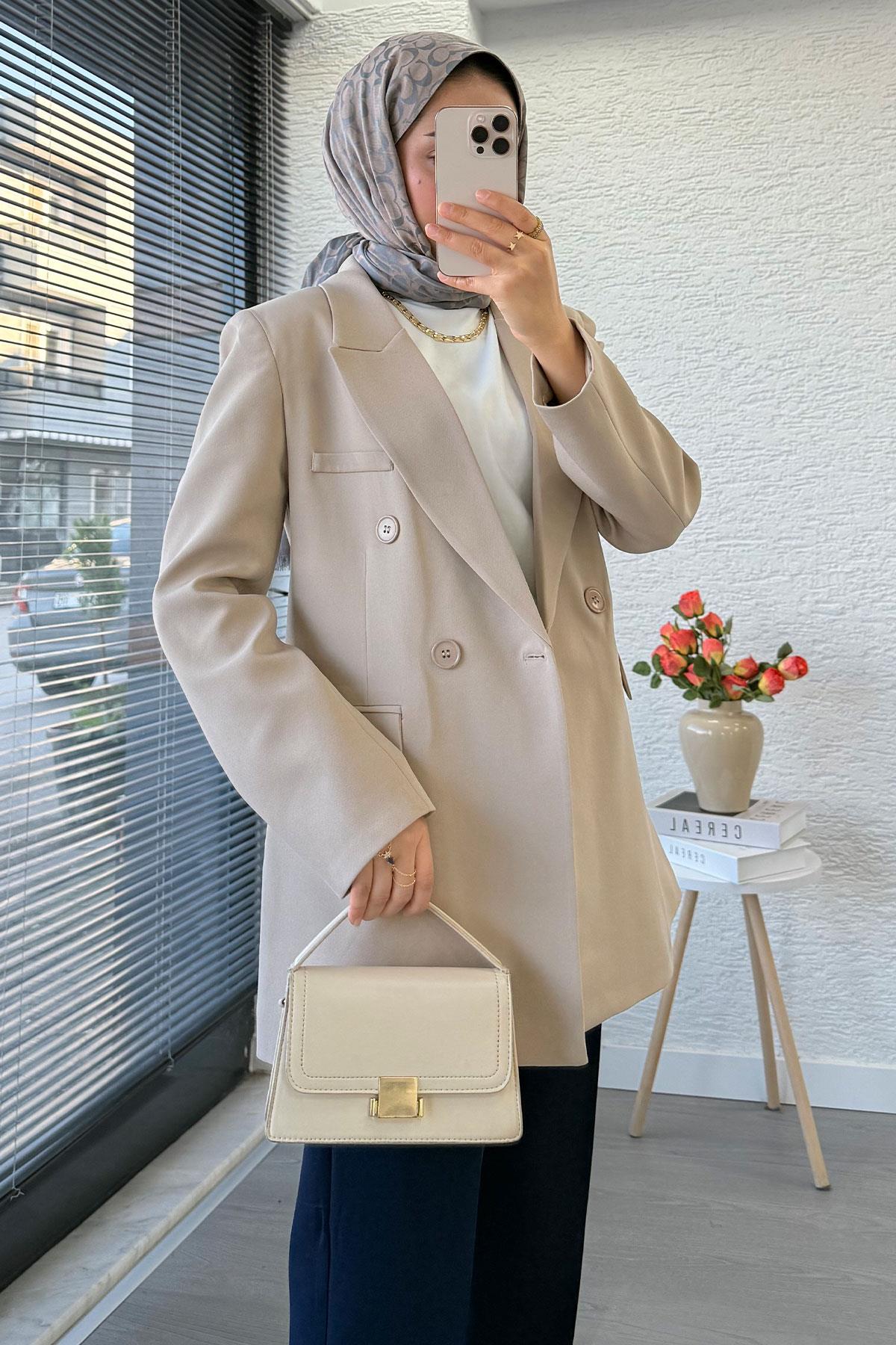 Slim Fit Kadın Blazer Ceket – Bej
