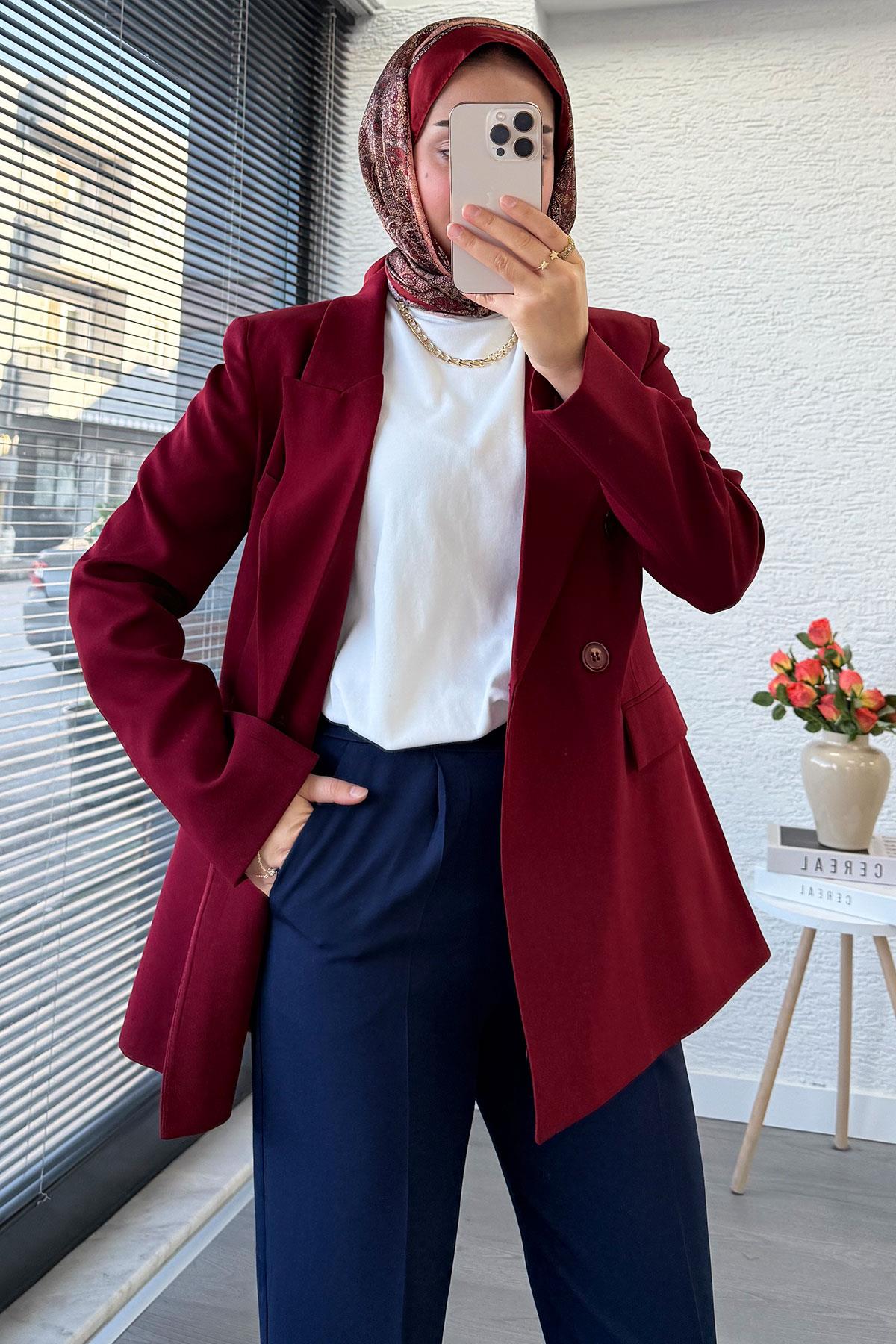 Slim Fit Kadın Blazer Ceket – Bordo