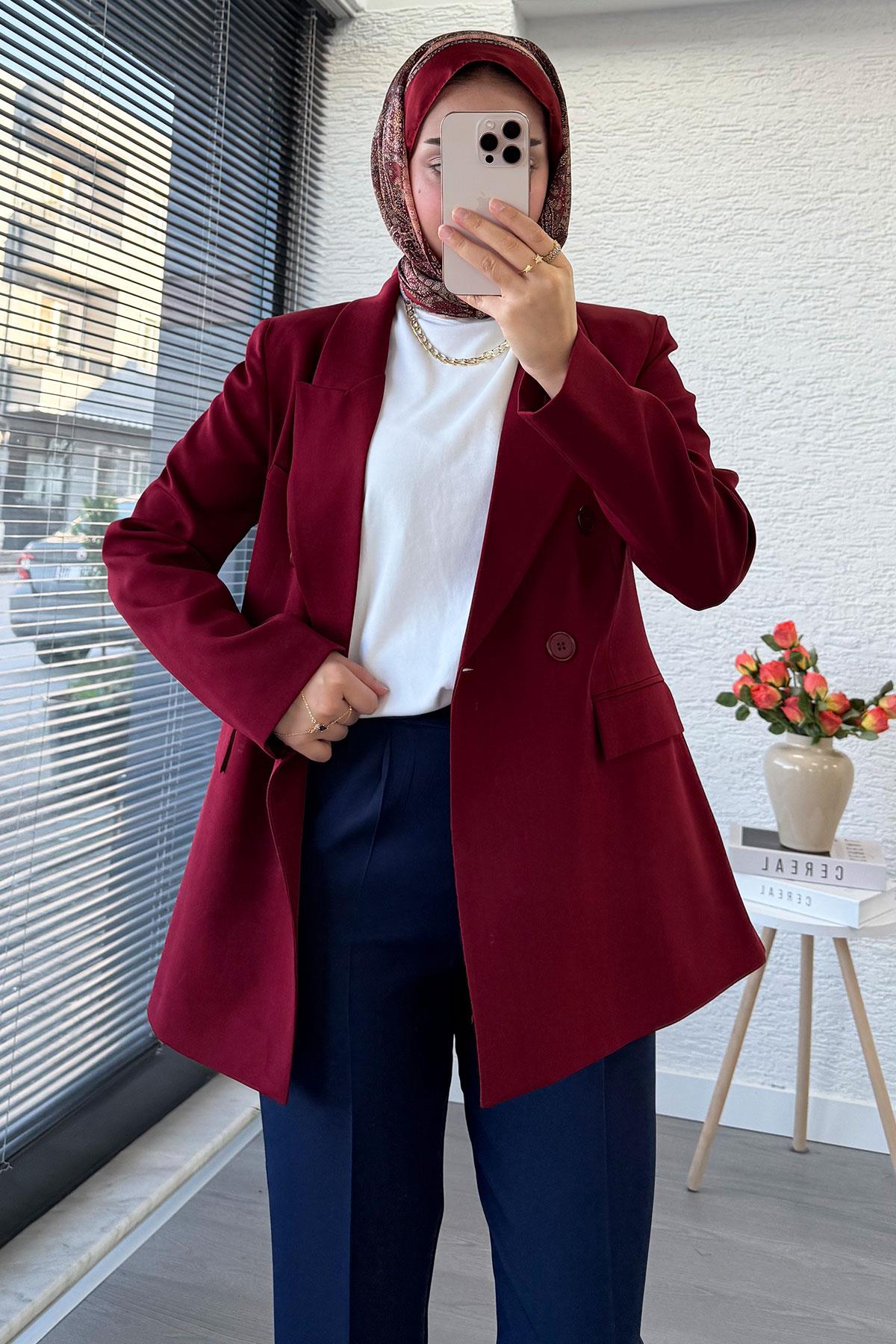 Slim Fit Kadın Blazer Ceket – Bordo