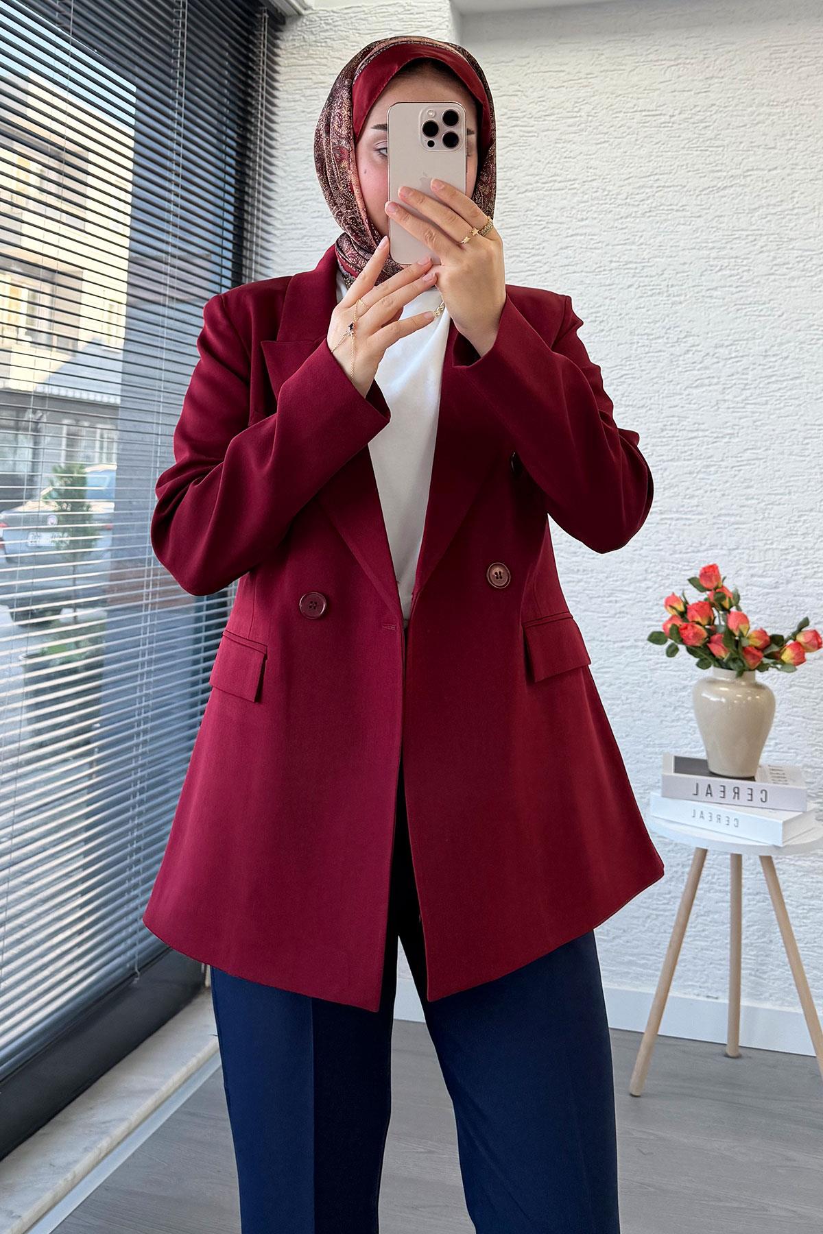 Slim Fit Kadın Blazer Ceket – Bordo