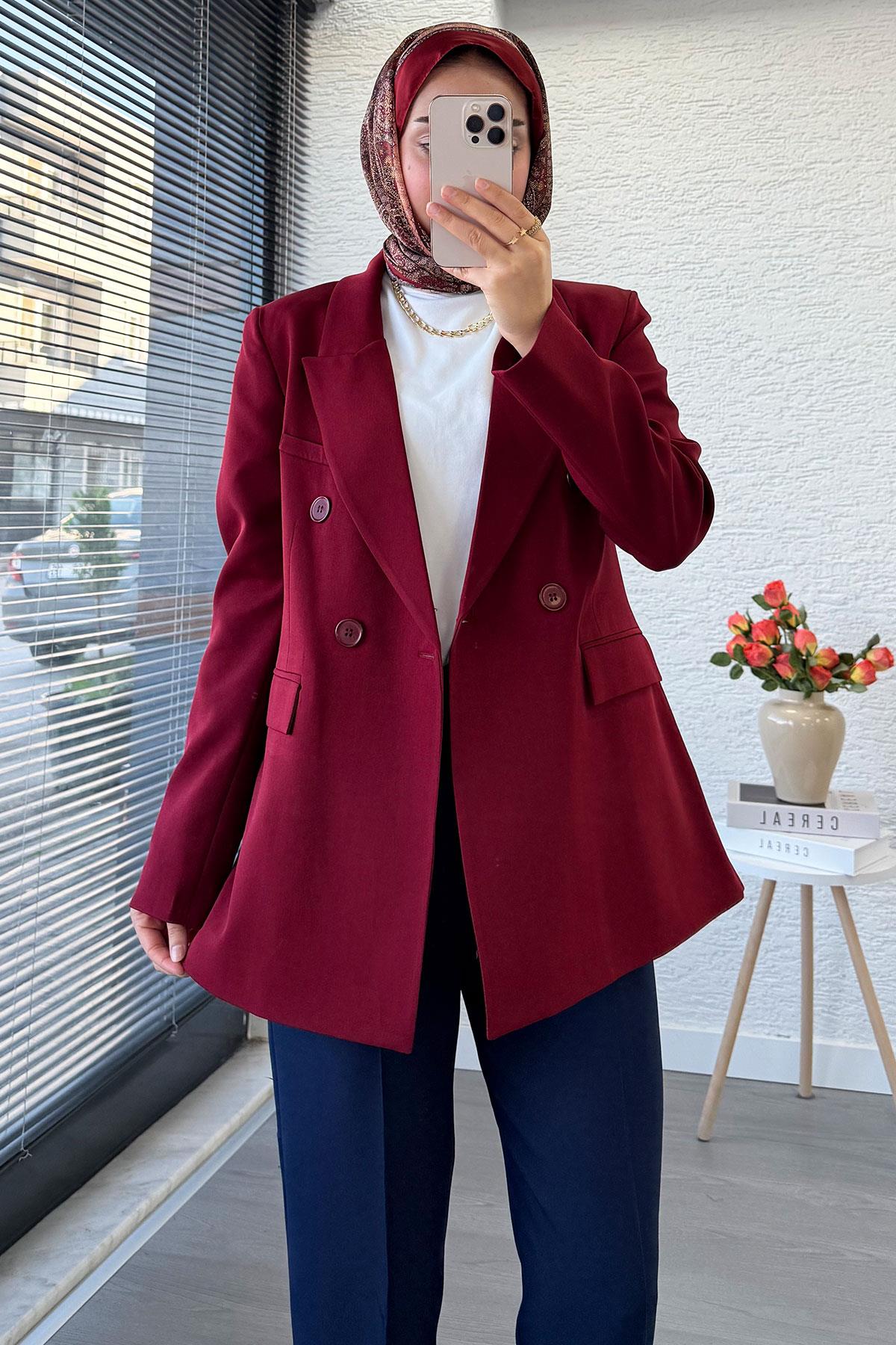 Slim Fit Kadın Blazer Ceket – Bordo