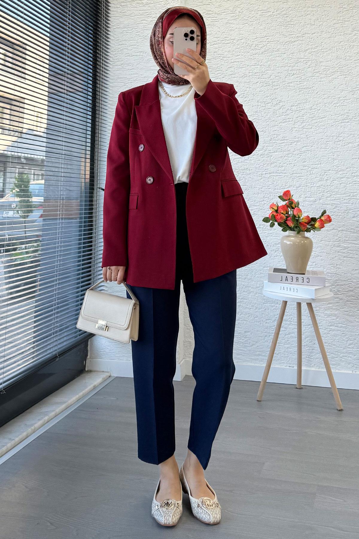 Slim Fit Kadın Blazer Ceket – Bordo