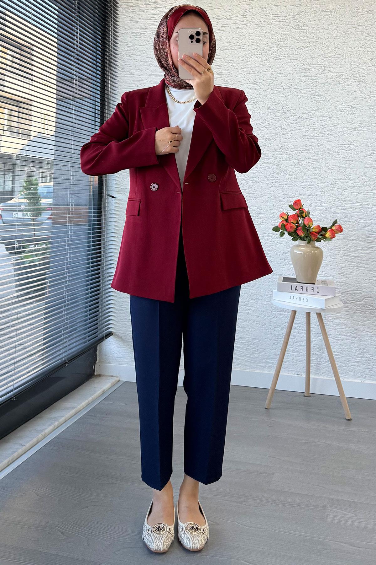 Slim Fit Kadın Blazer Ceket – Bordo