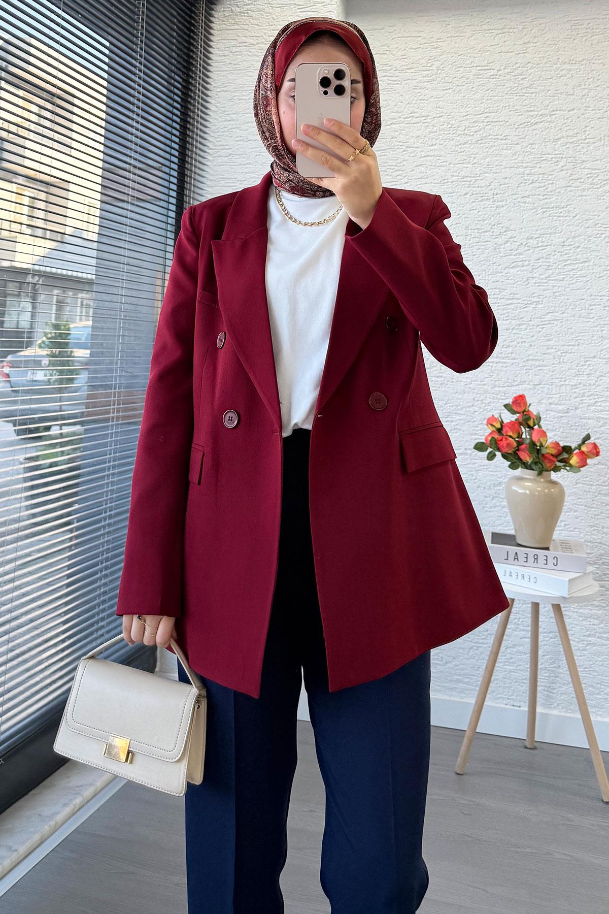 Slim Fit Kadın Blazer Ceket – Bordo