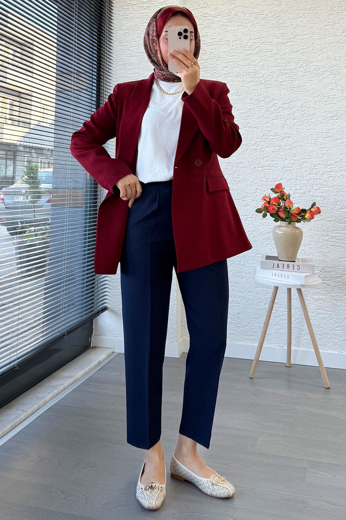 Slim Fit Kadın Blazer Ceket – Bordo