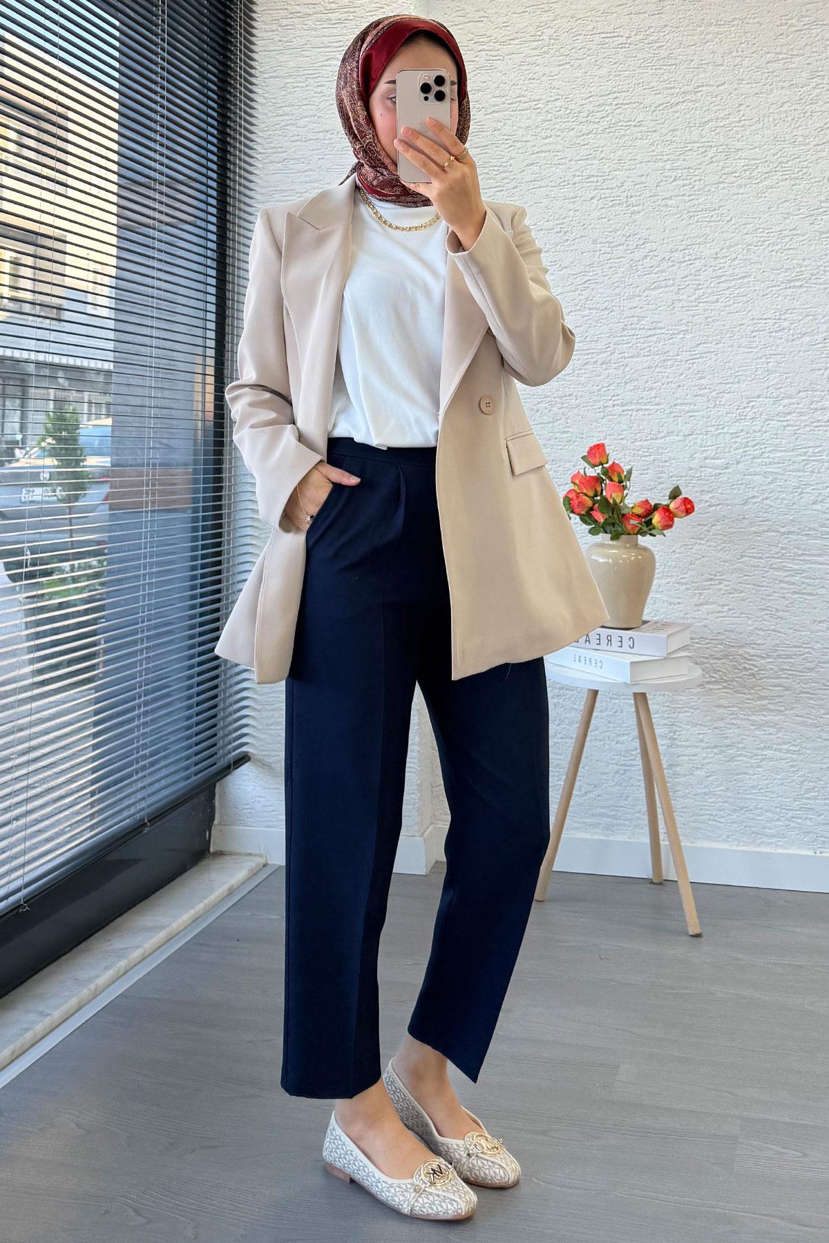 Slim Fit Kadın Blazer Ceket – Taş