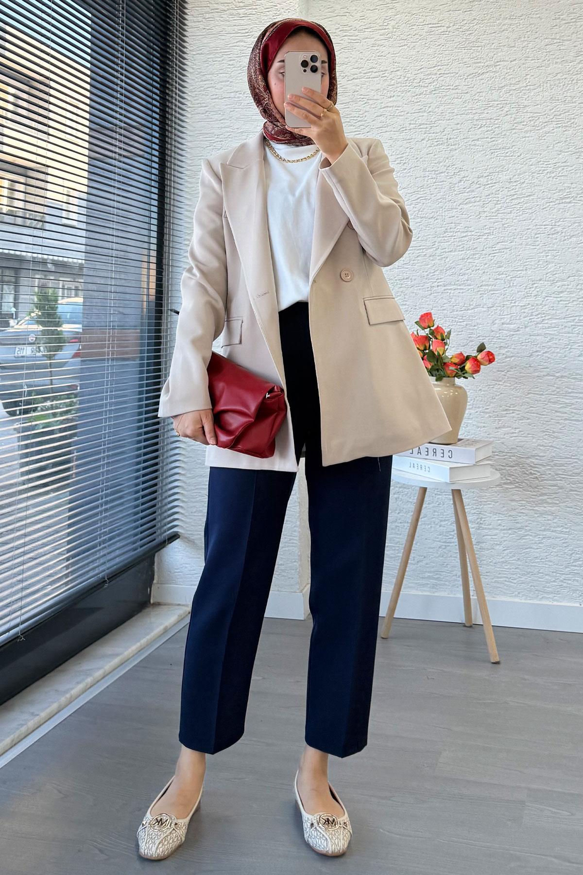 Slim Fit Kadın Blazer Ceket – Taş