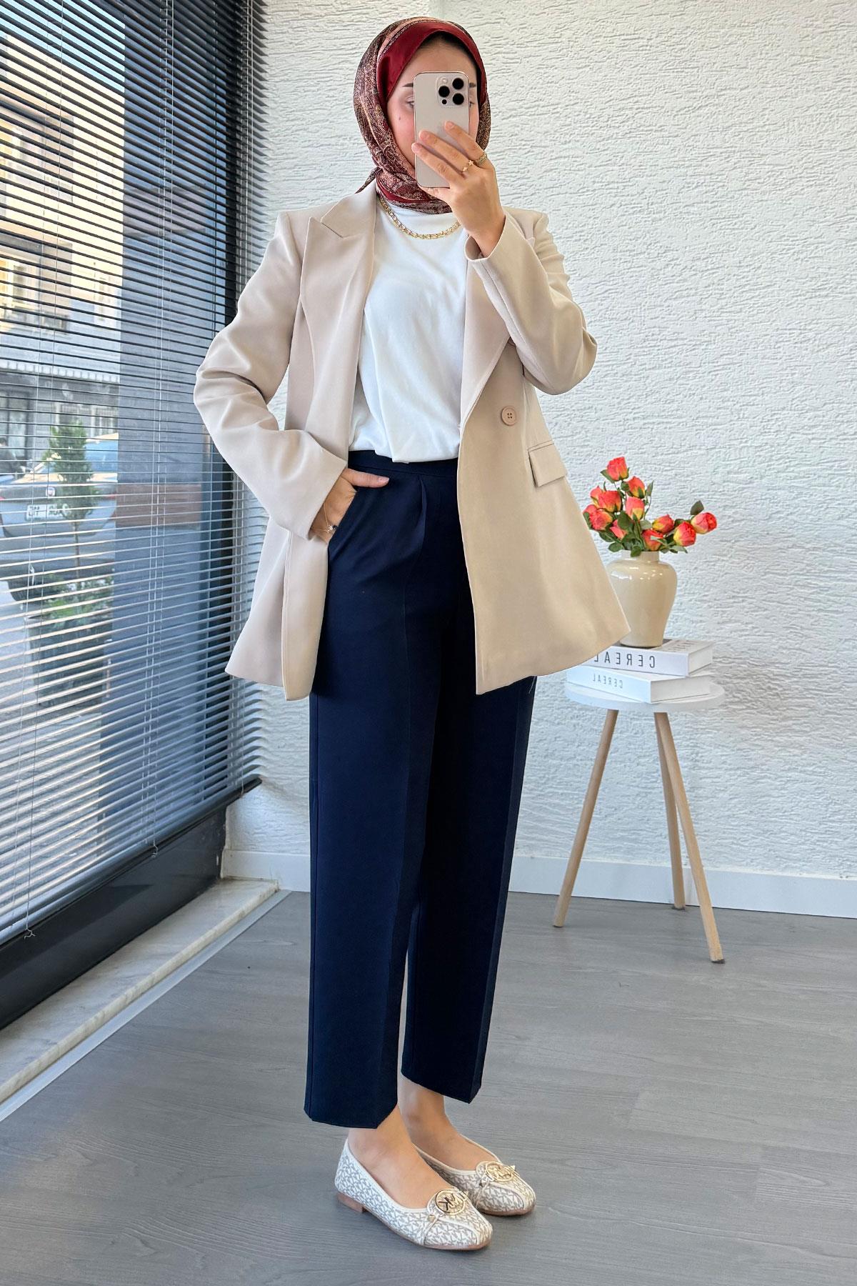 Slim Fit Kadın Blazer Ceket – Taş