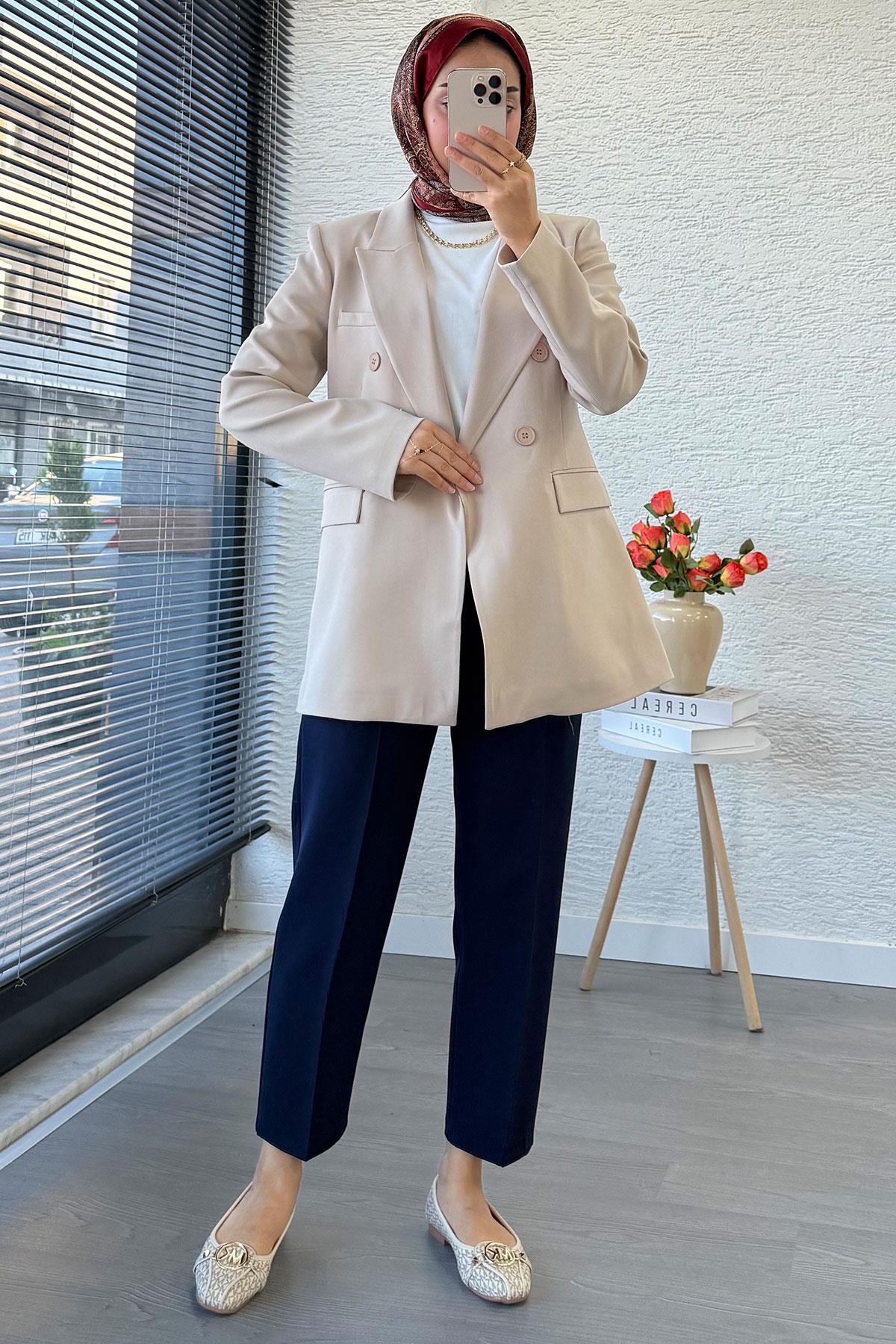 Slim Fit Kadın Blazer Ceket – Taş