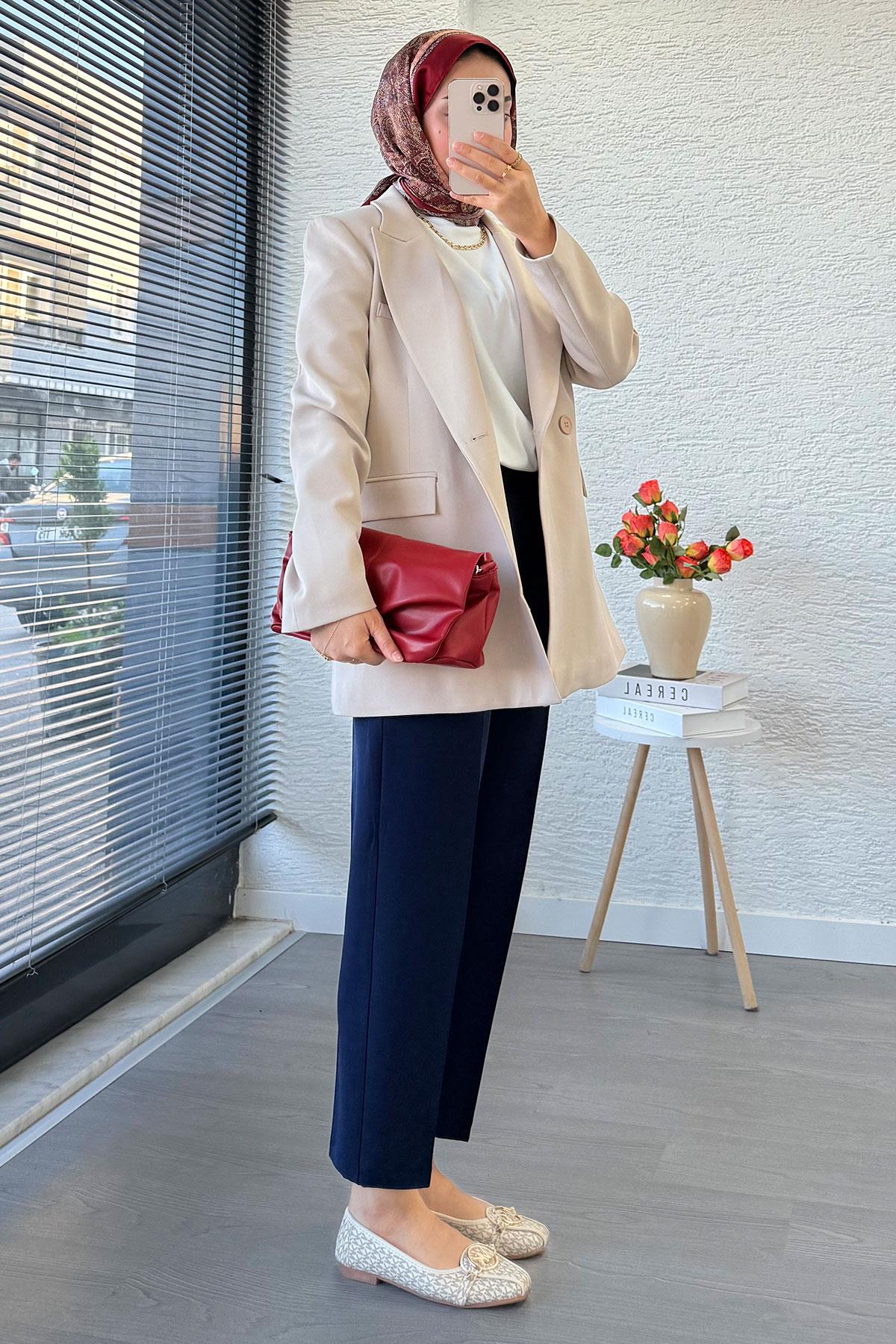 Slim Fit Kadın Blazer Ceket – Taş