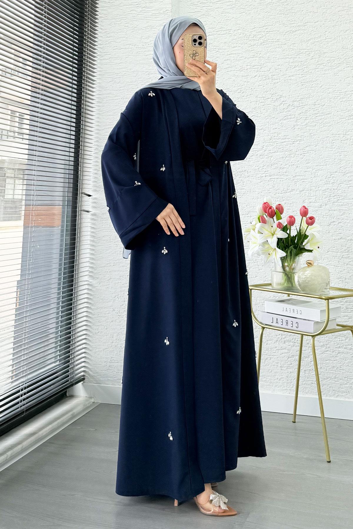 Taş İşlemeli İkili Abaya Takım - Lacivert
