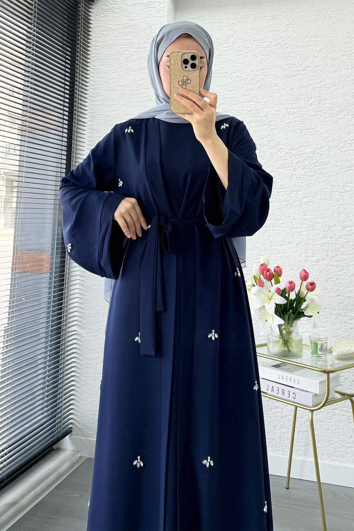 Taş İşlemeli İkili Abaya Takım - Lacivert