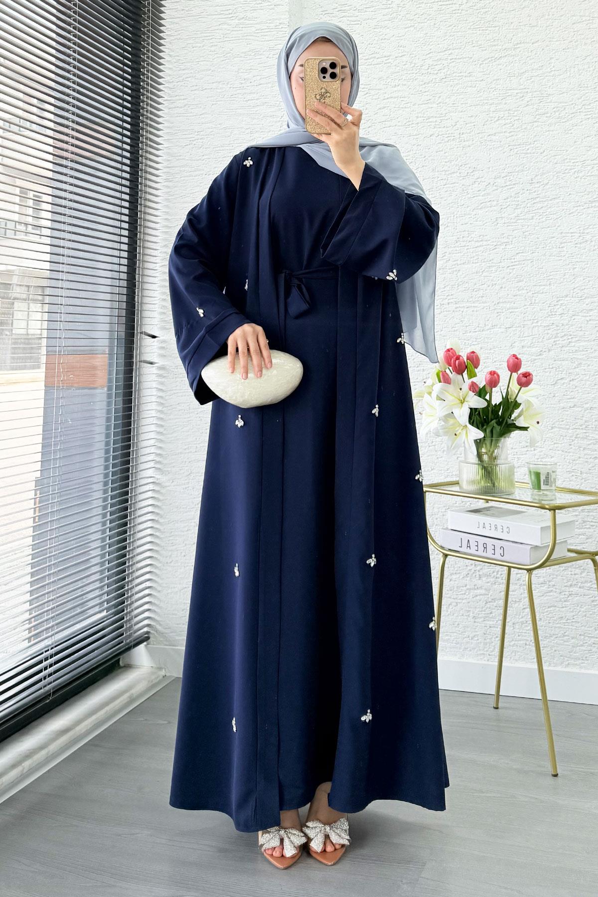 Taş İşlemeli İkili Abaya Takım - Lacivert