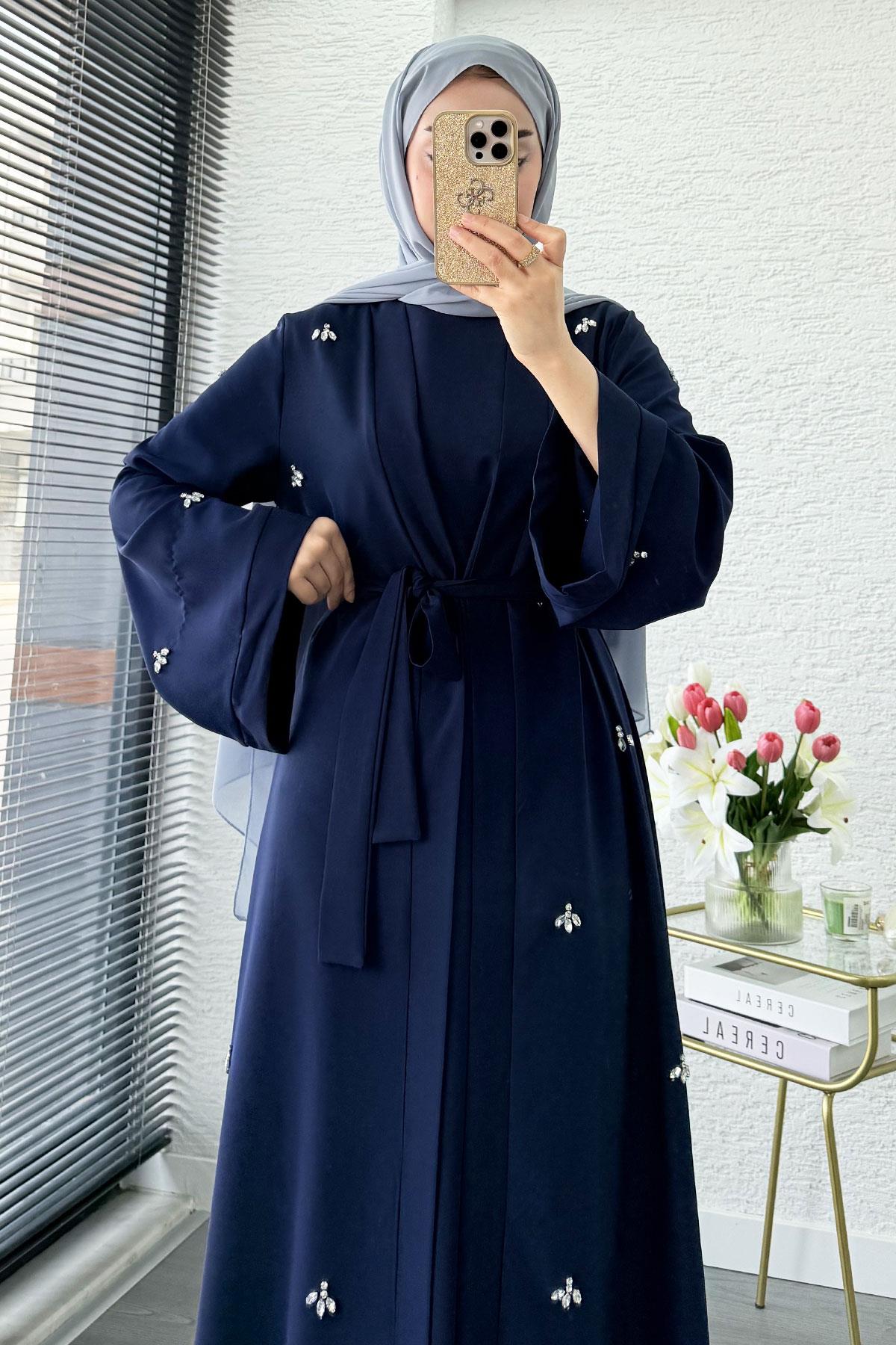 Taş İşlemeli İkili Abaya Takım - Lacivert