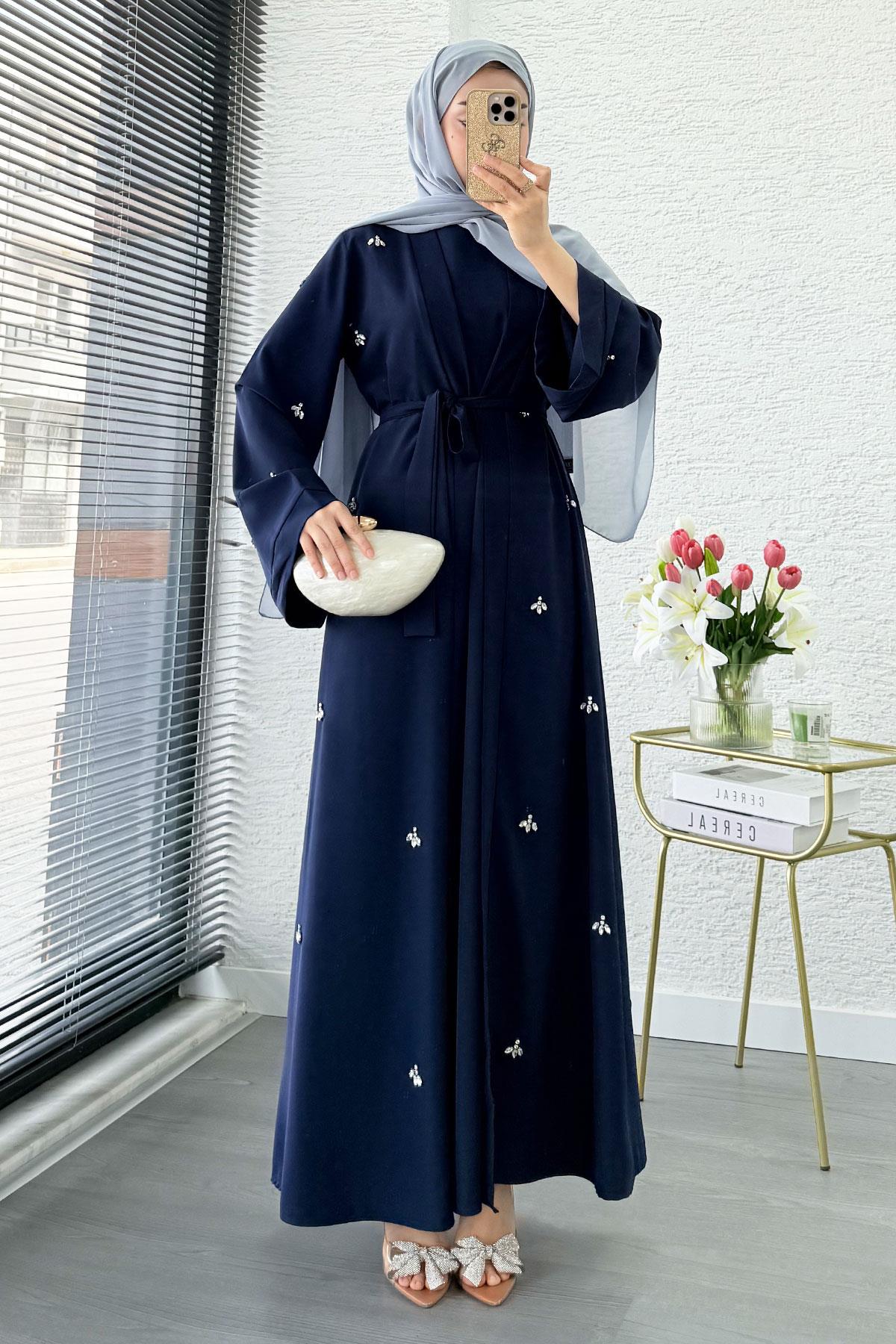 Taş İşlemeli İkili Abaya Takım - Lacivert