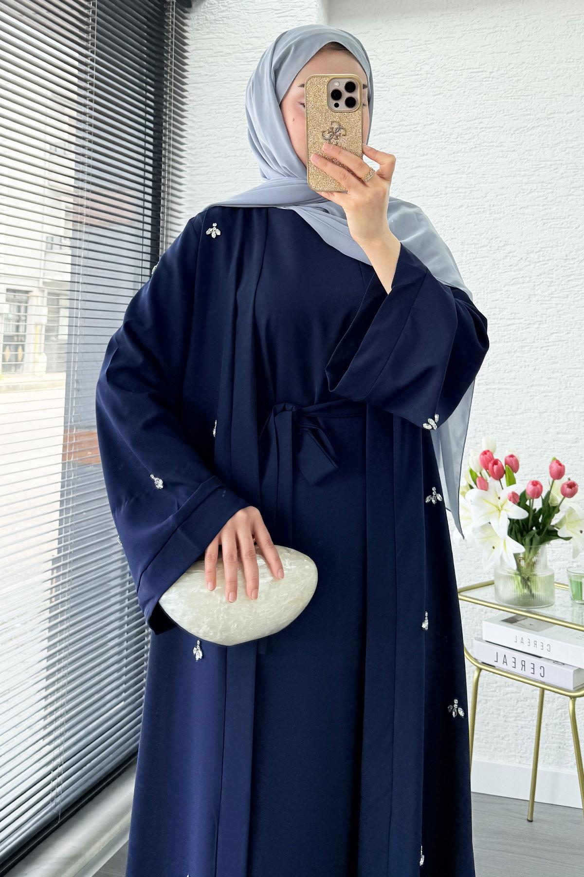 Taş İşlemeli İkili Abaya Takım - Lacivert
