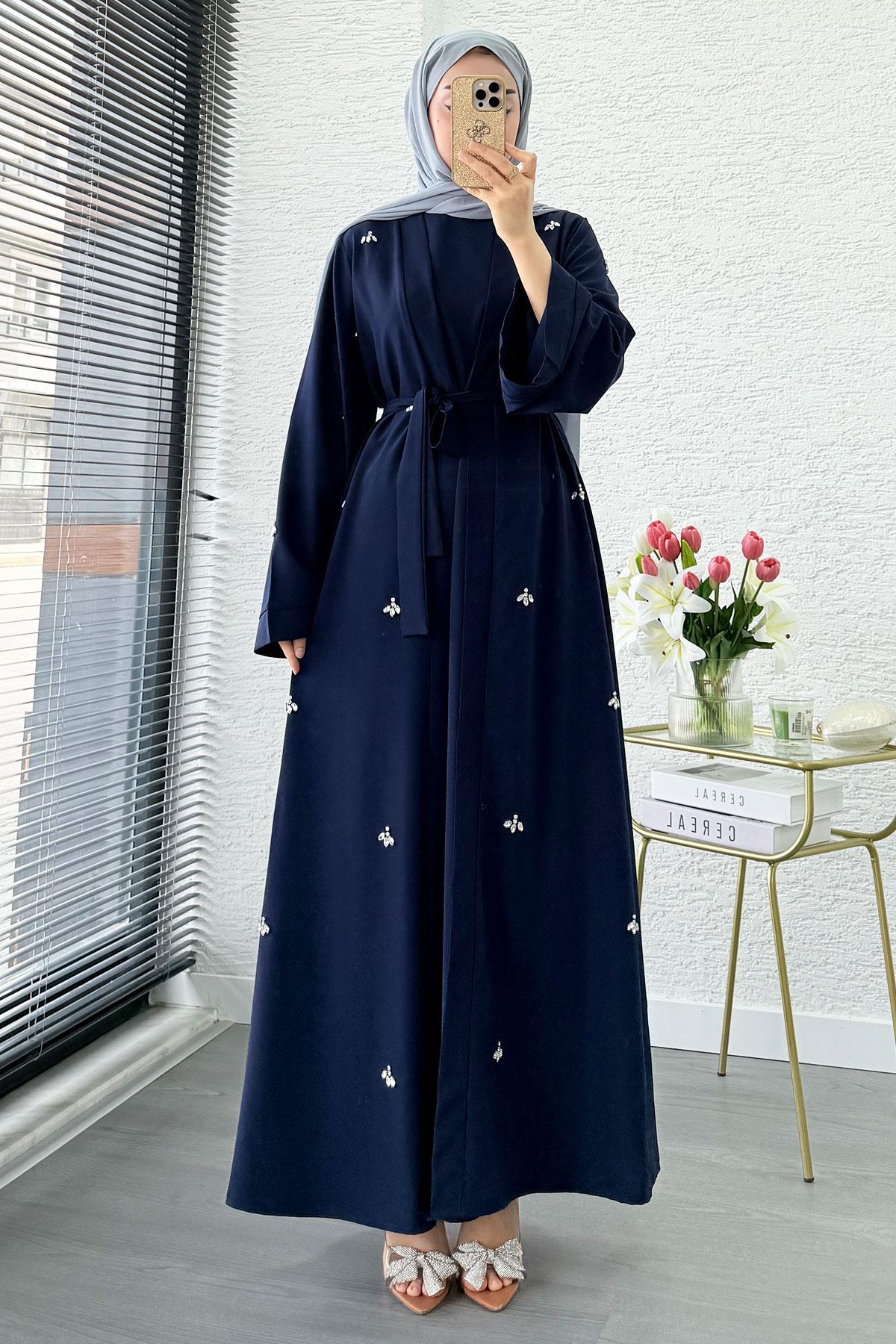 Taş İşlemeli İkili Abaya Takım - Lacivert