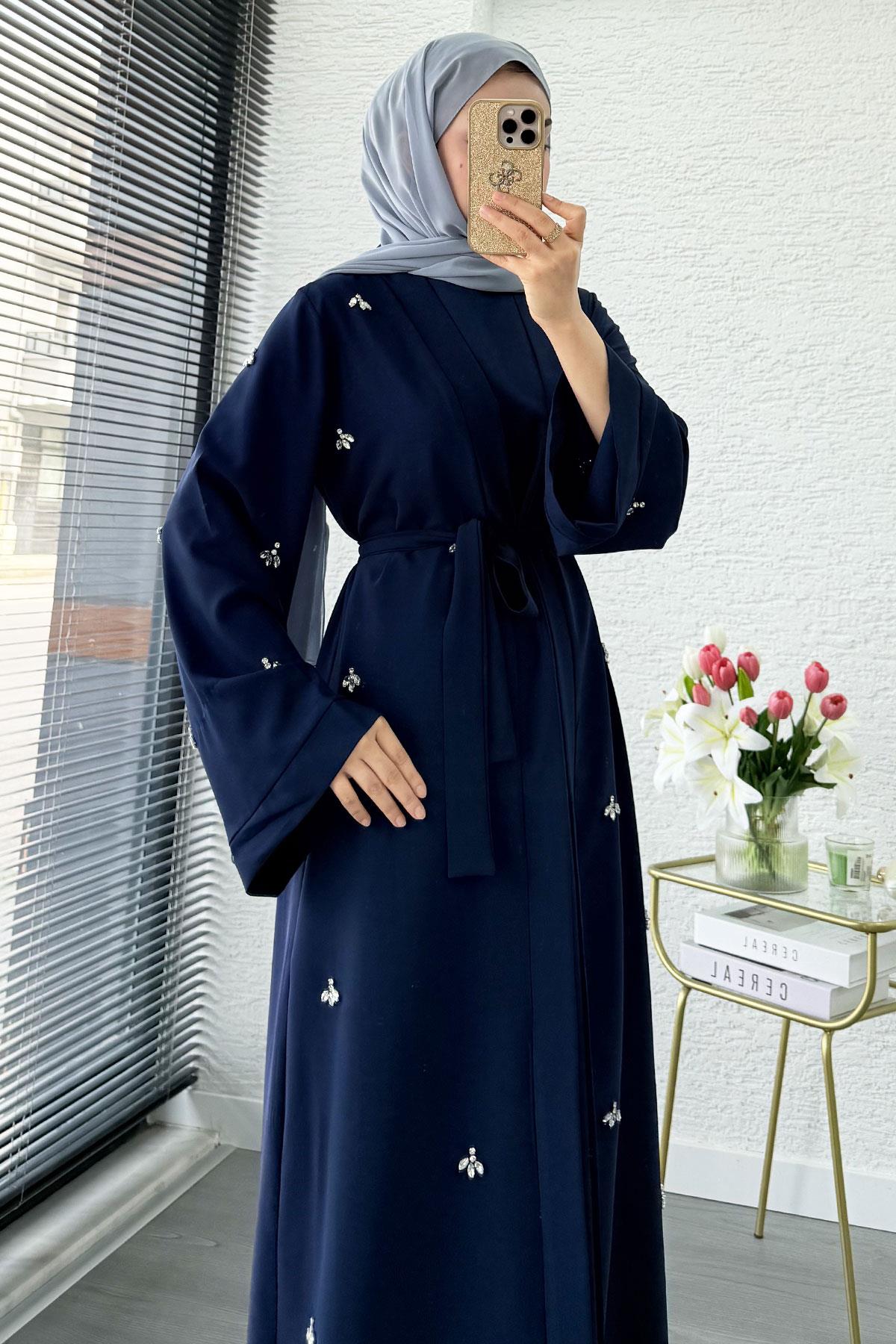 Taş İşlemeli İkili Abaya Takım - Lacivert