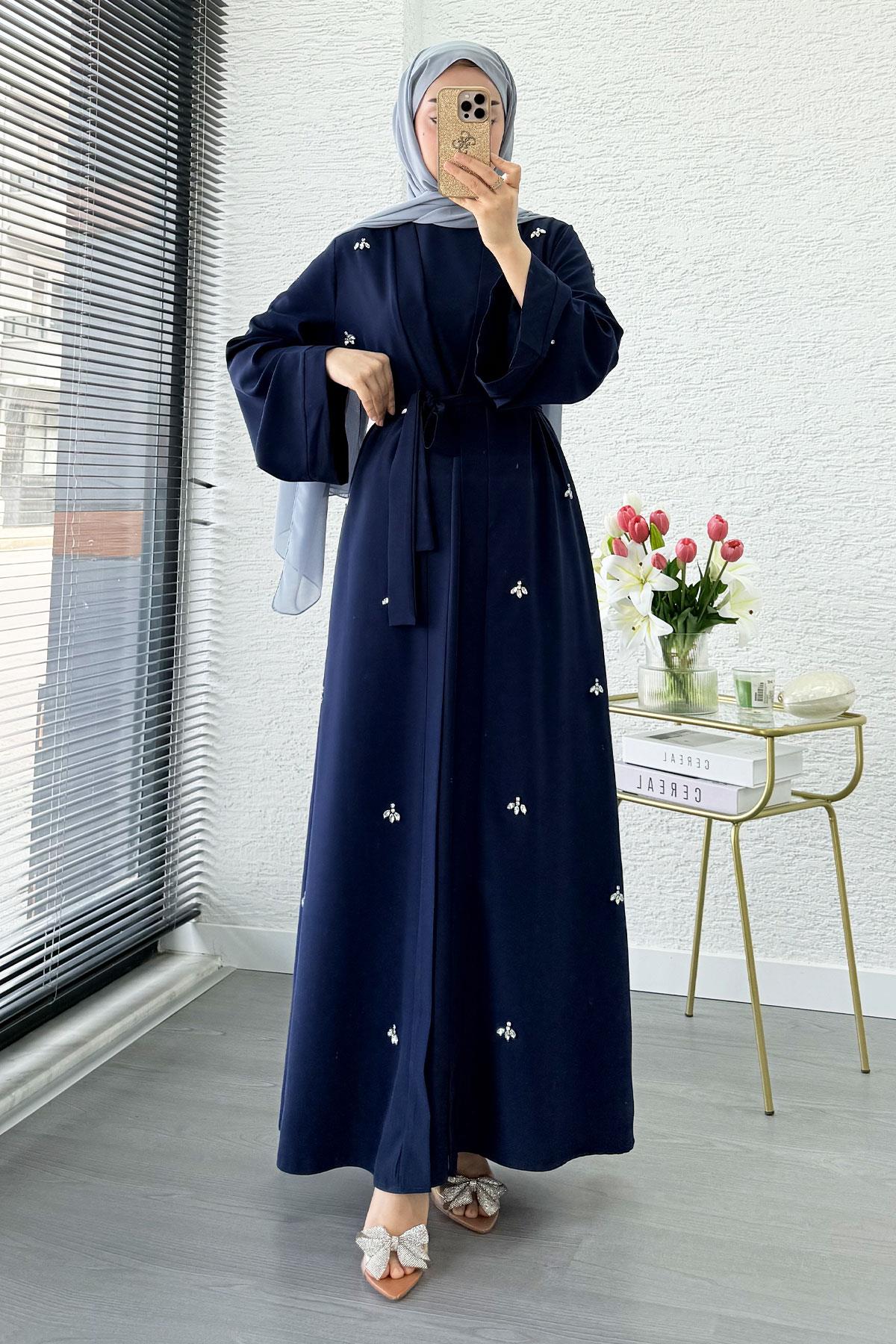 Taş İşlemeli İkili Abaya Takım - Lacivert