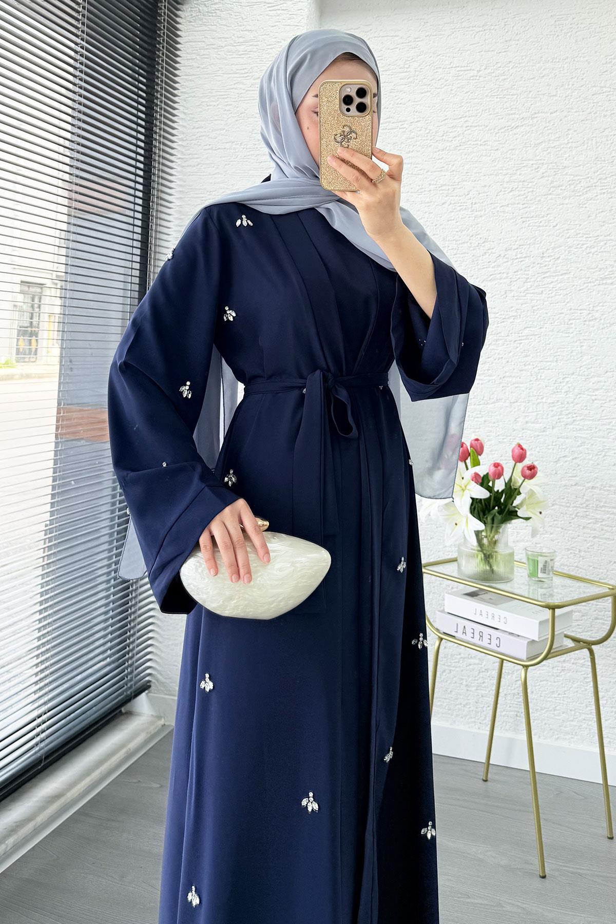 Taş İşlemeli İkili Abaya Takım - Lacivert