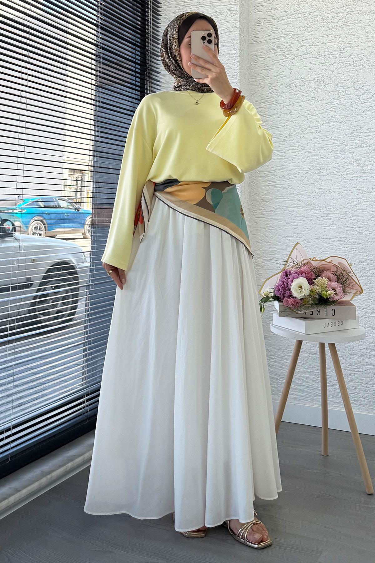 Volan Kol Basic Bluz - Sarı